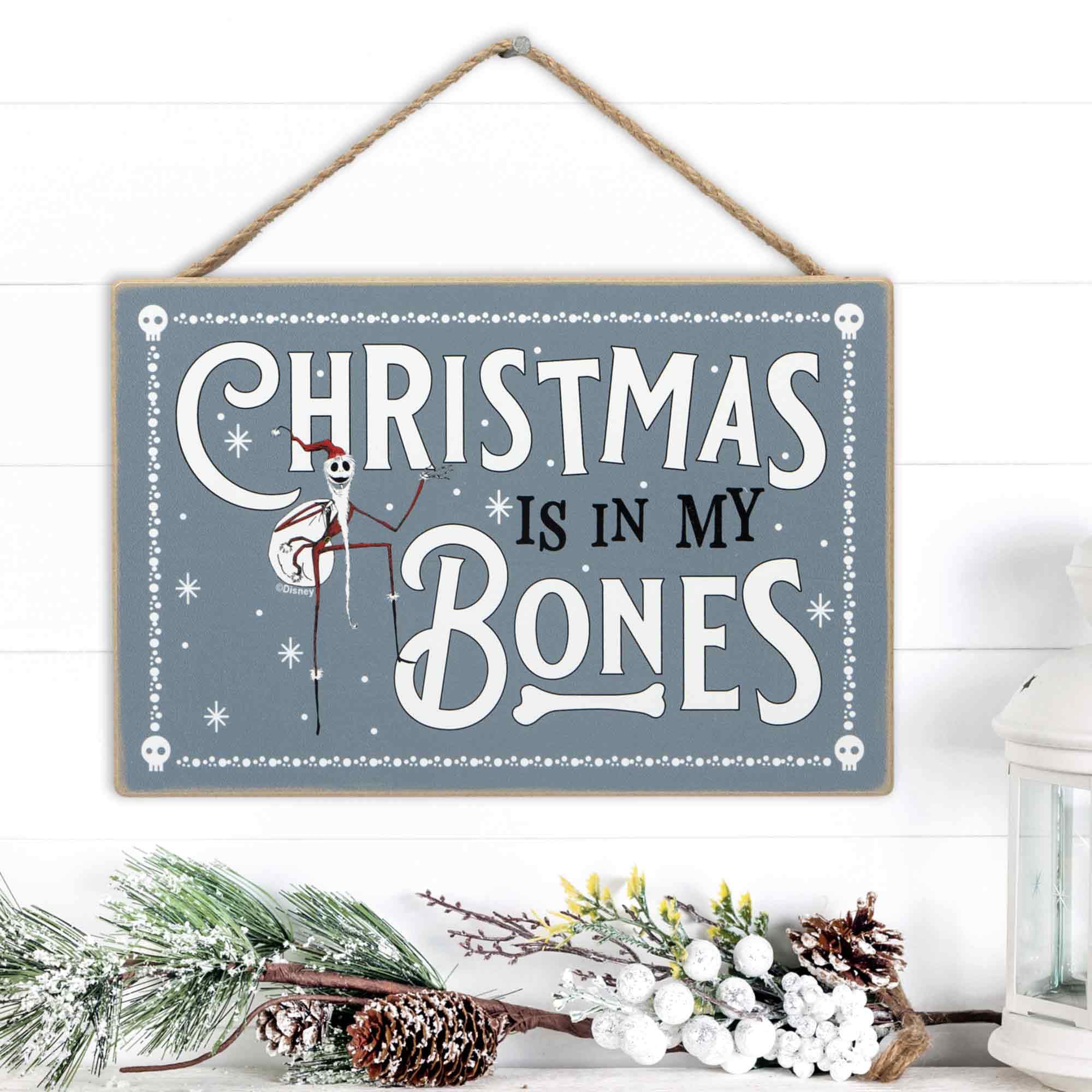 Disney The Nightmare Before Christmas In My Bones Hanging Wood Wall Decor - Fun Santa Jack Christmas Sign for Home Decorating