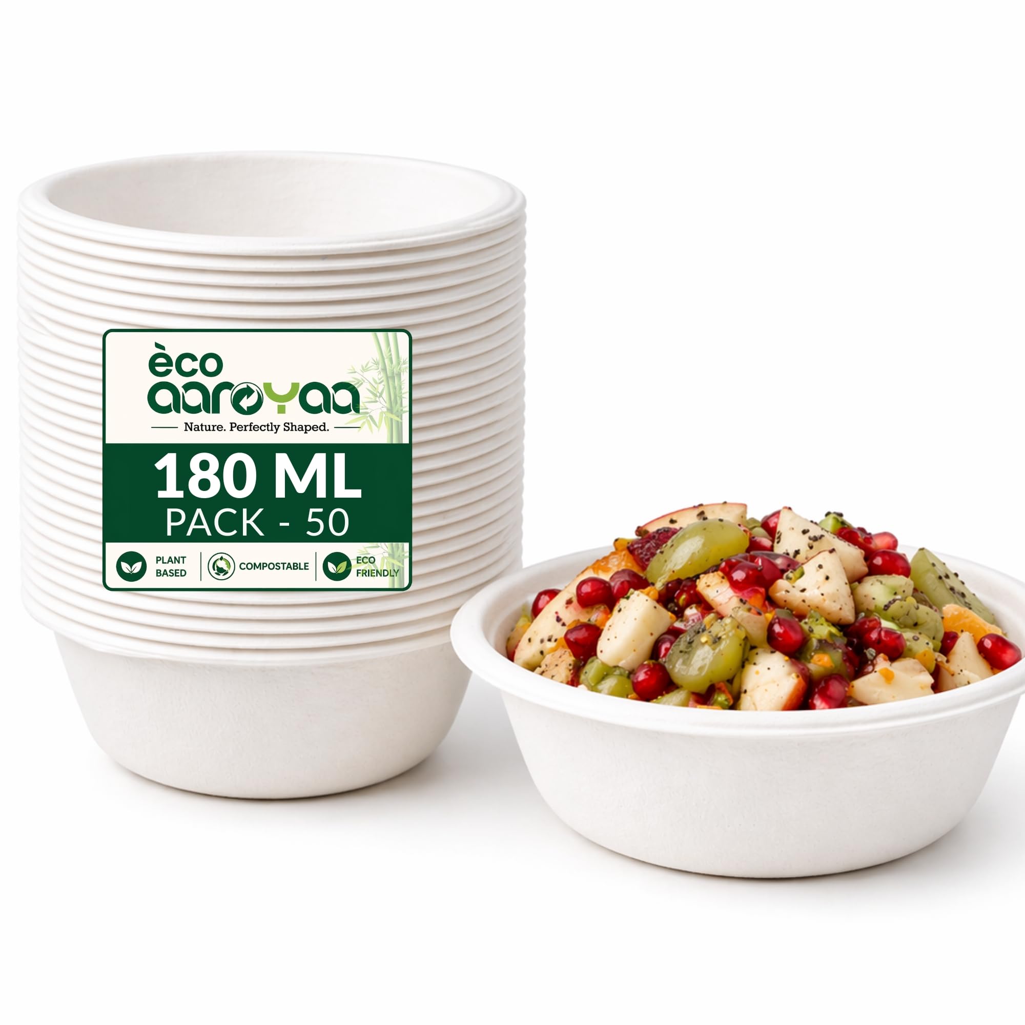 Eco Aaroyaa Disposable Bagasse Bowls  180 Ml  Pack Of 50 Biodegradable Disposable Bowls  EcoFriendly Dip, Sauce & Chutney Di
