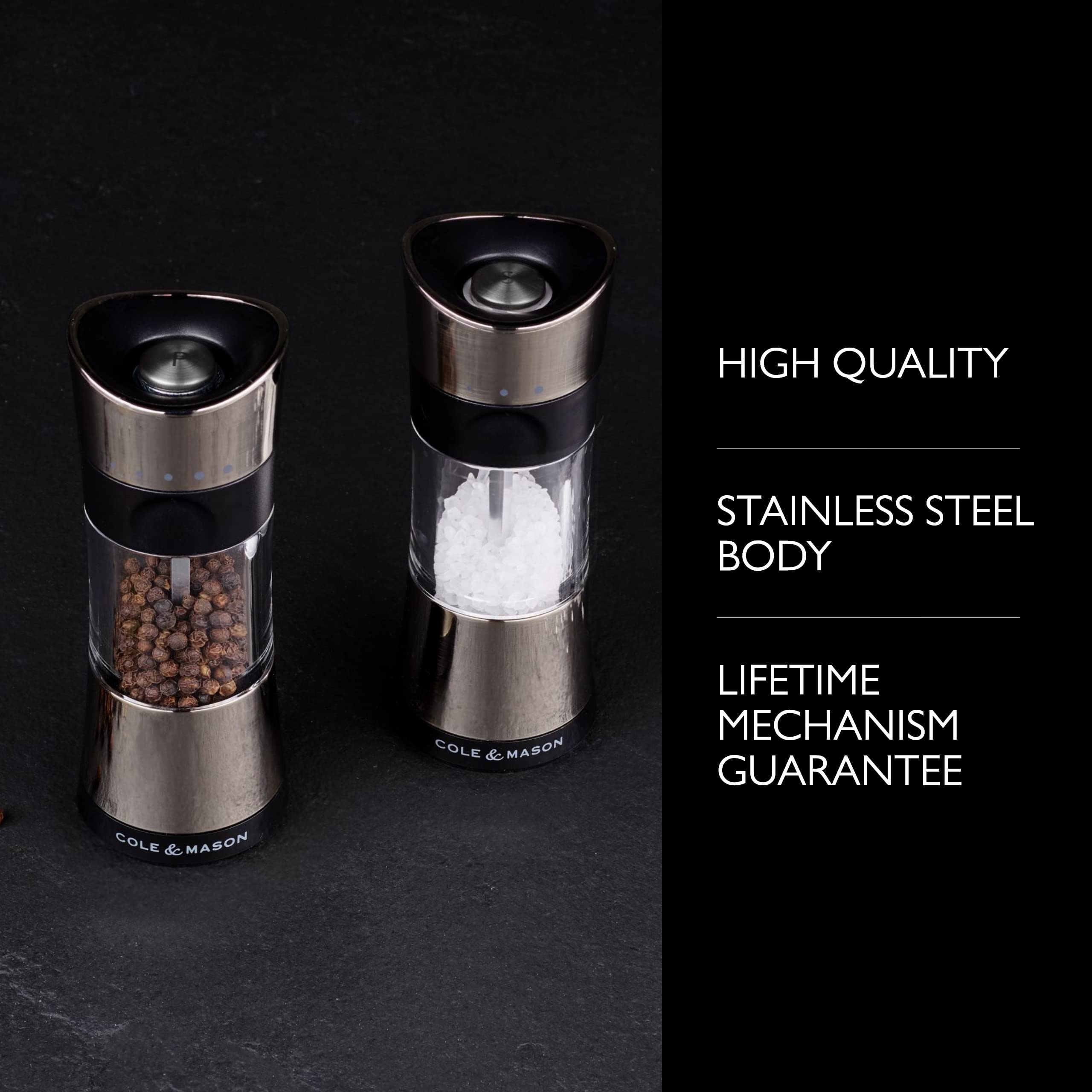 Cole & Mason 6-Inch Horsham Salt & Pepper Mill Gift Set - Inverted Salt And Pepper Grinders - Refillable Seasoning And Spice Too