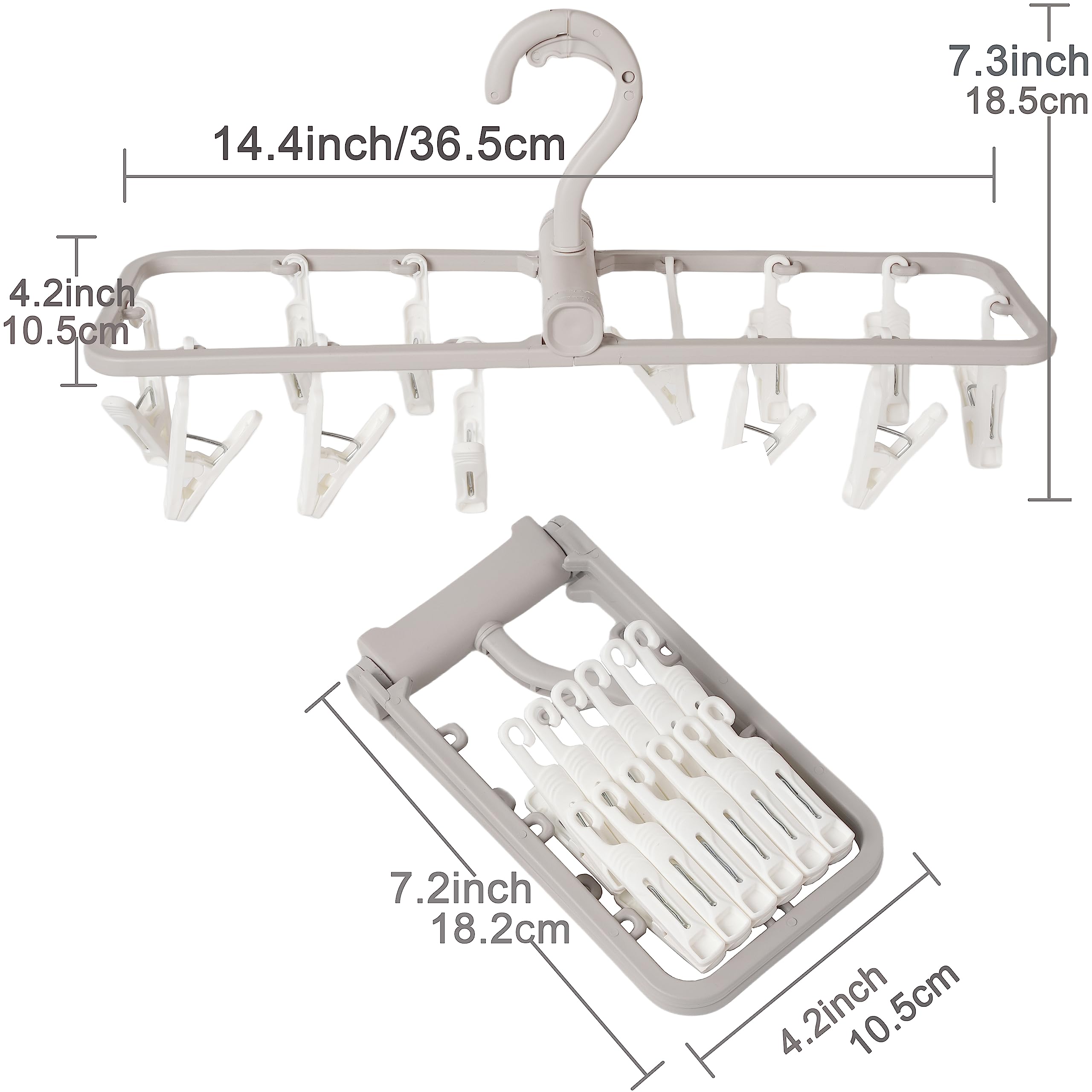 Foshine Clothes Drying Racks 2 Pack Grey Colour Small Folding Portable Underwear Hangers With Clips Socks 12 Clips 360 Rotatable