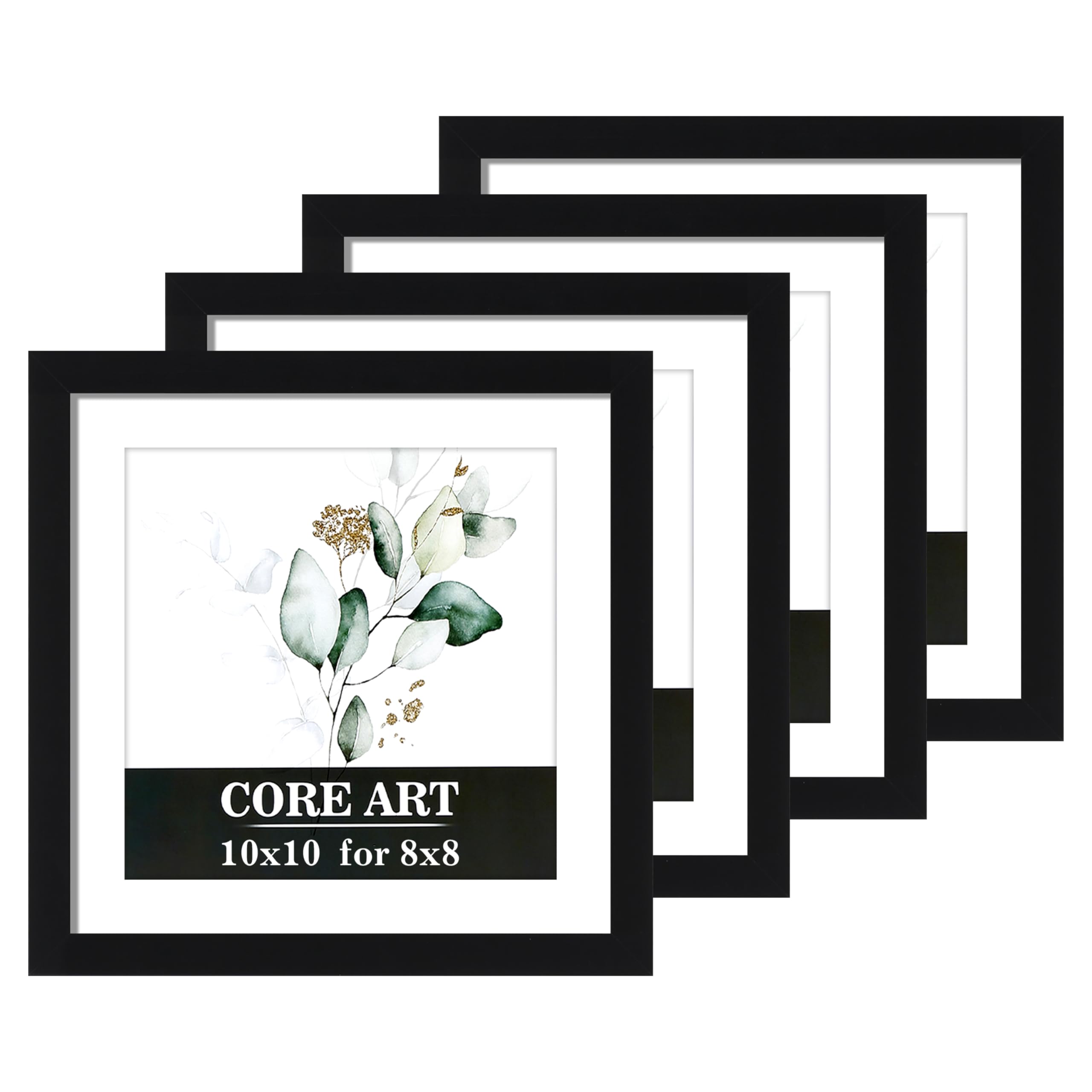 CORE ART 10x10 Picture Frame Set of 4, Display Pictures 8x8 with Mat or 10 x 10 without Mat, Multi Photo Frames Collage for Wall