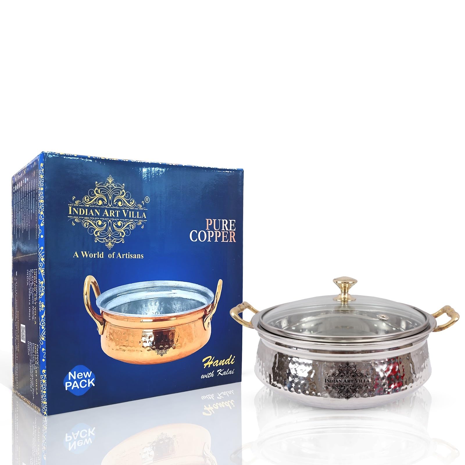 Indian Art Villa Stainless Steel Serving Casserole Handi Bowl With Glass Lid, Hammered Design - 500 Ml Volume, Enhance Your Dini