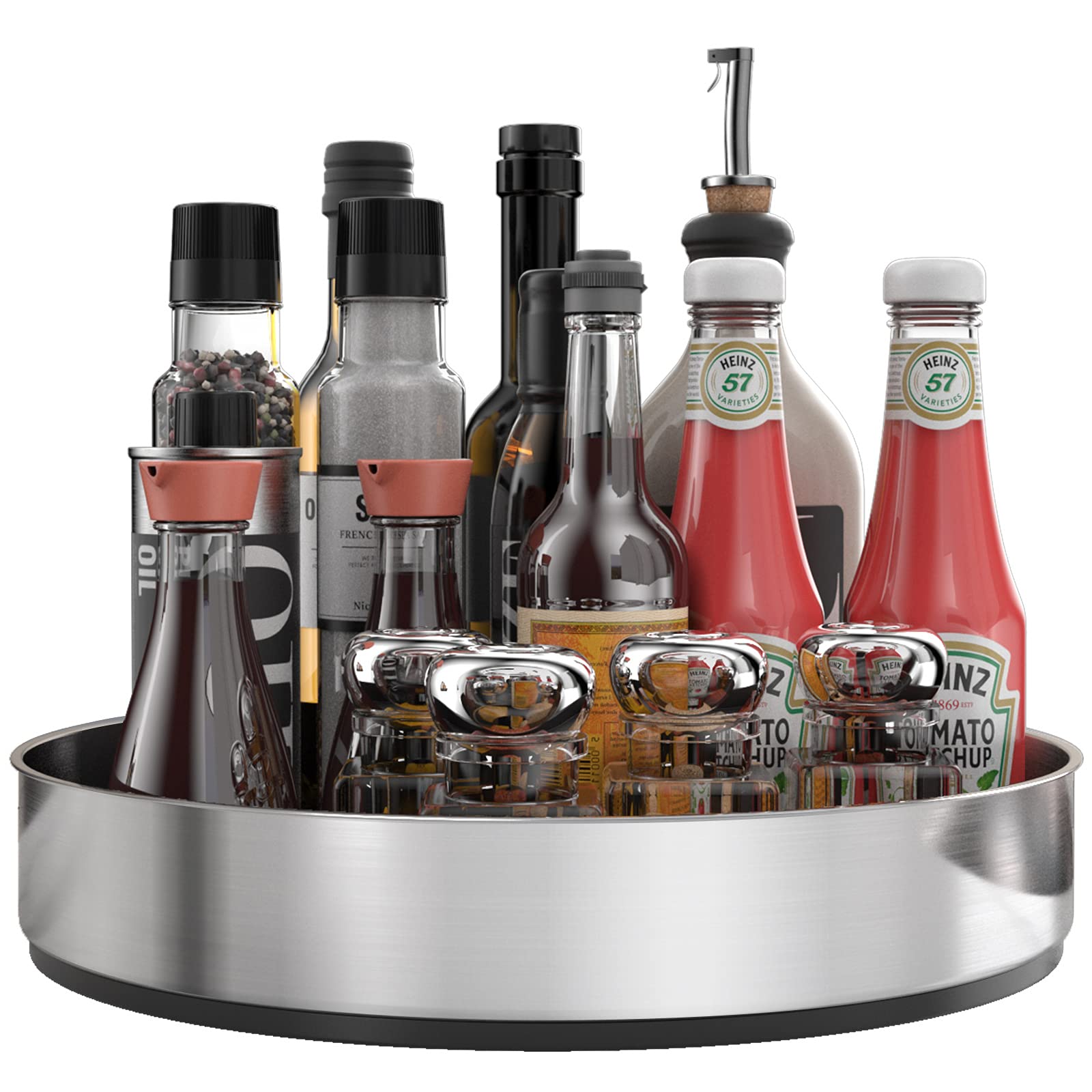 Vaehold Pantry Cabinet Lazy Susan Stainless Steel Black Spice Rack Turntable - Decorative Trays Storage Containers Organizer For