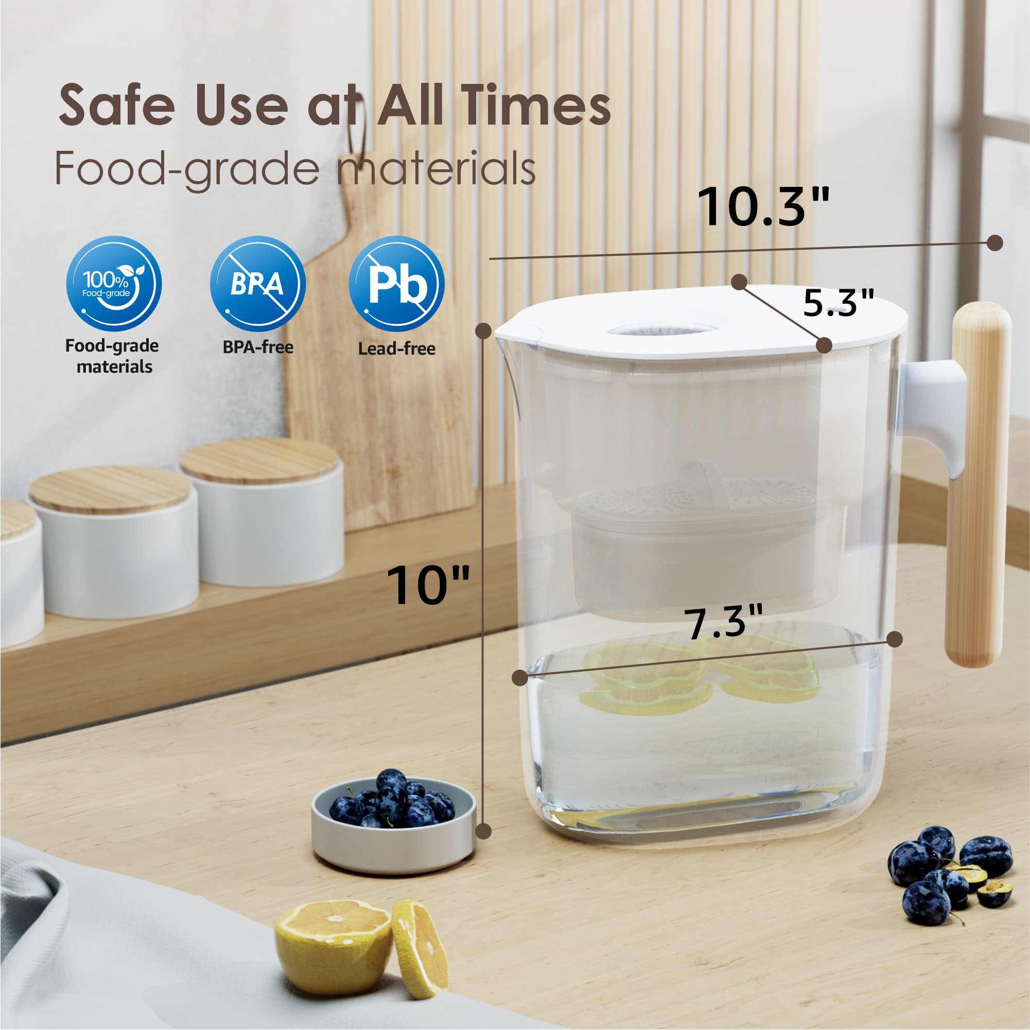 Waterdrop 200-Gallon Long-Life Chubby 10-Cup Water Filter Pitcher With 1 Filter, Nsf Certified, 5X Times Lifetime, Reduces Pfas,