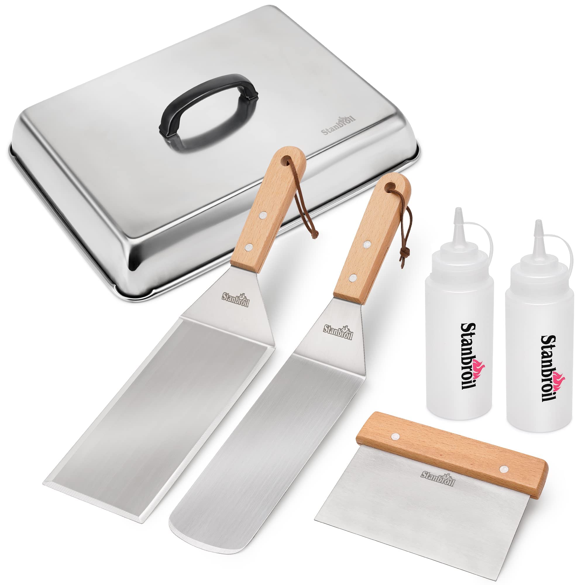 Stanbroil Bbq Griddle Accessories Set Of 6 - Heavy Duty Stainless Steel Scraper, Spatula, Basting Cover And Bottles For Blacksto