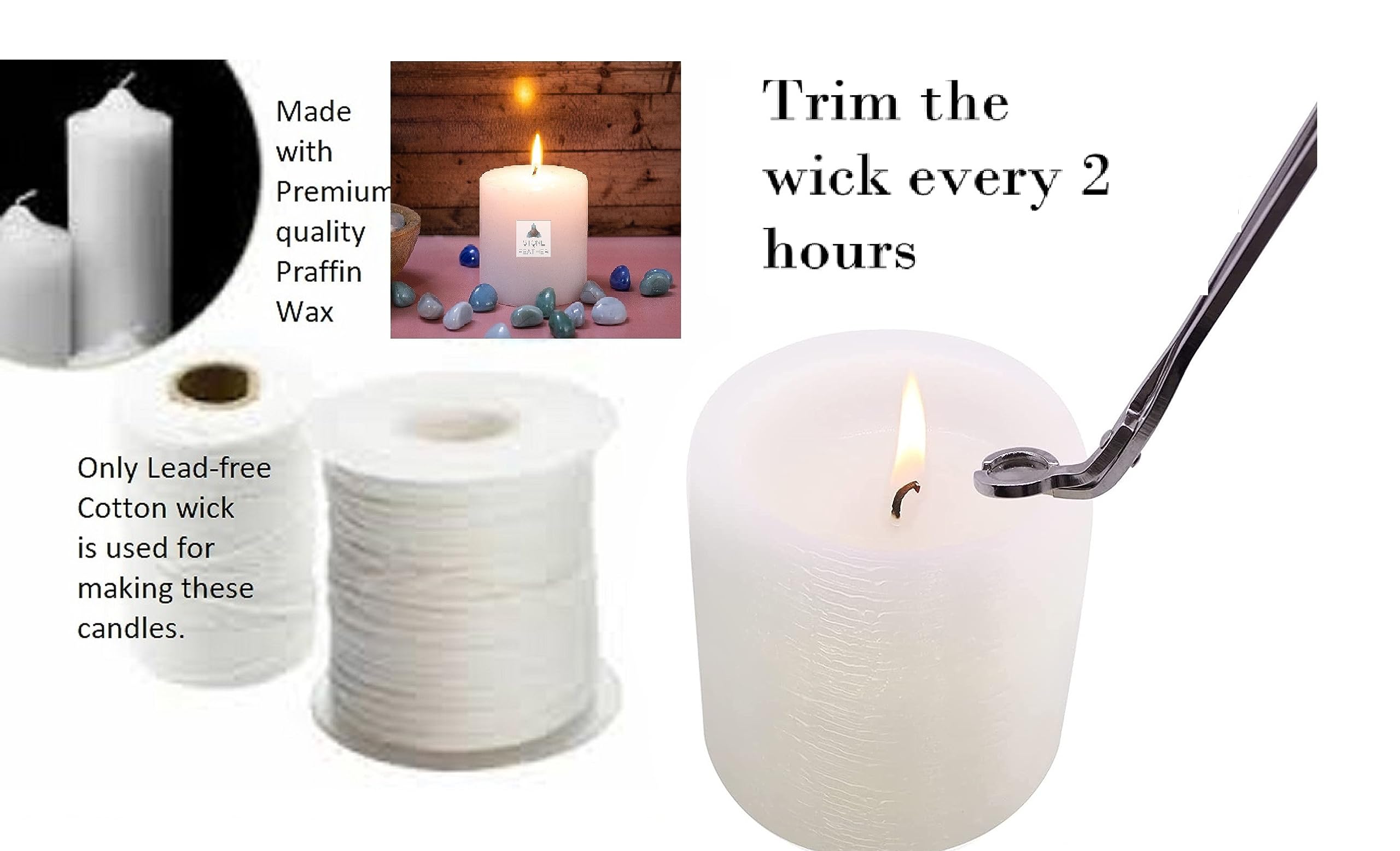 Stone & Feather (SnF), Paraffin Wax, Unscented Red Pillar Candle, 3 Wick, Large Size- 6X6, Long Burnig Time- 200 Hours,for Home
