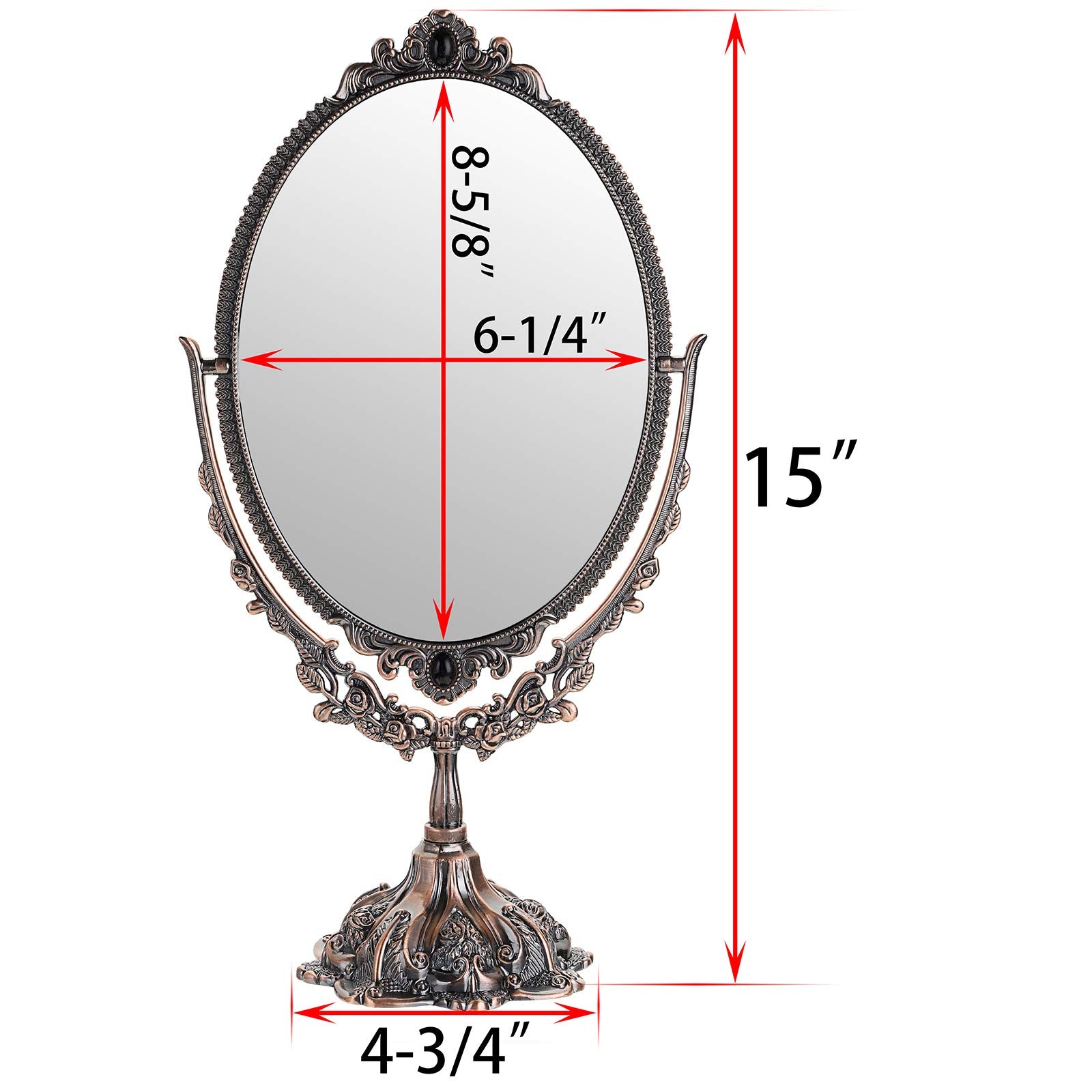 Juxyes Metal Tabletop Antique Decorative Makeup Mirror With Stand, Vintage Swivel Double Sided Cosmetic Mirror With Frame, Retro