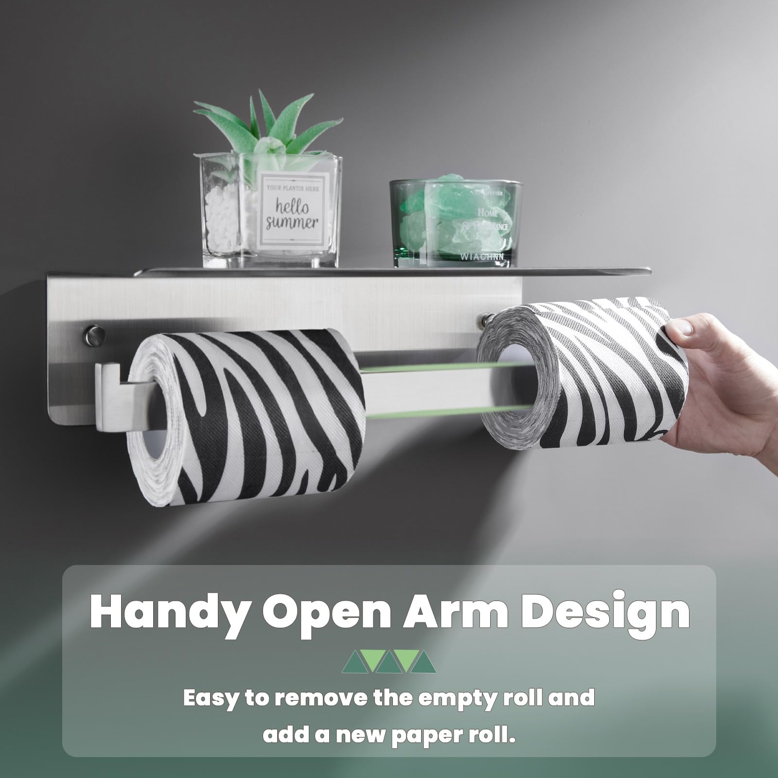 Double Toilet Paper Holder With Shelf, Suyar 304 Stainless Steel Wall Mounted Toilet Tissue Roll Holder Phone Storage, Brushed N