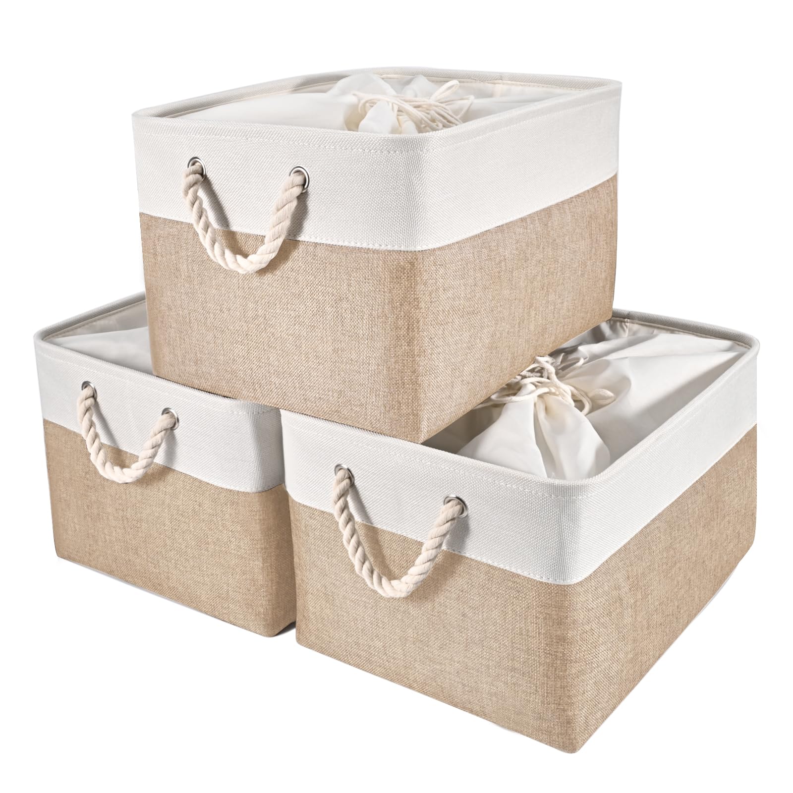 Hodo Home Fabric Storage Bin With Drawstring Closure And 2 Bold Handles, Collapsible Large Canvas Storage Baskets For Organizing