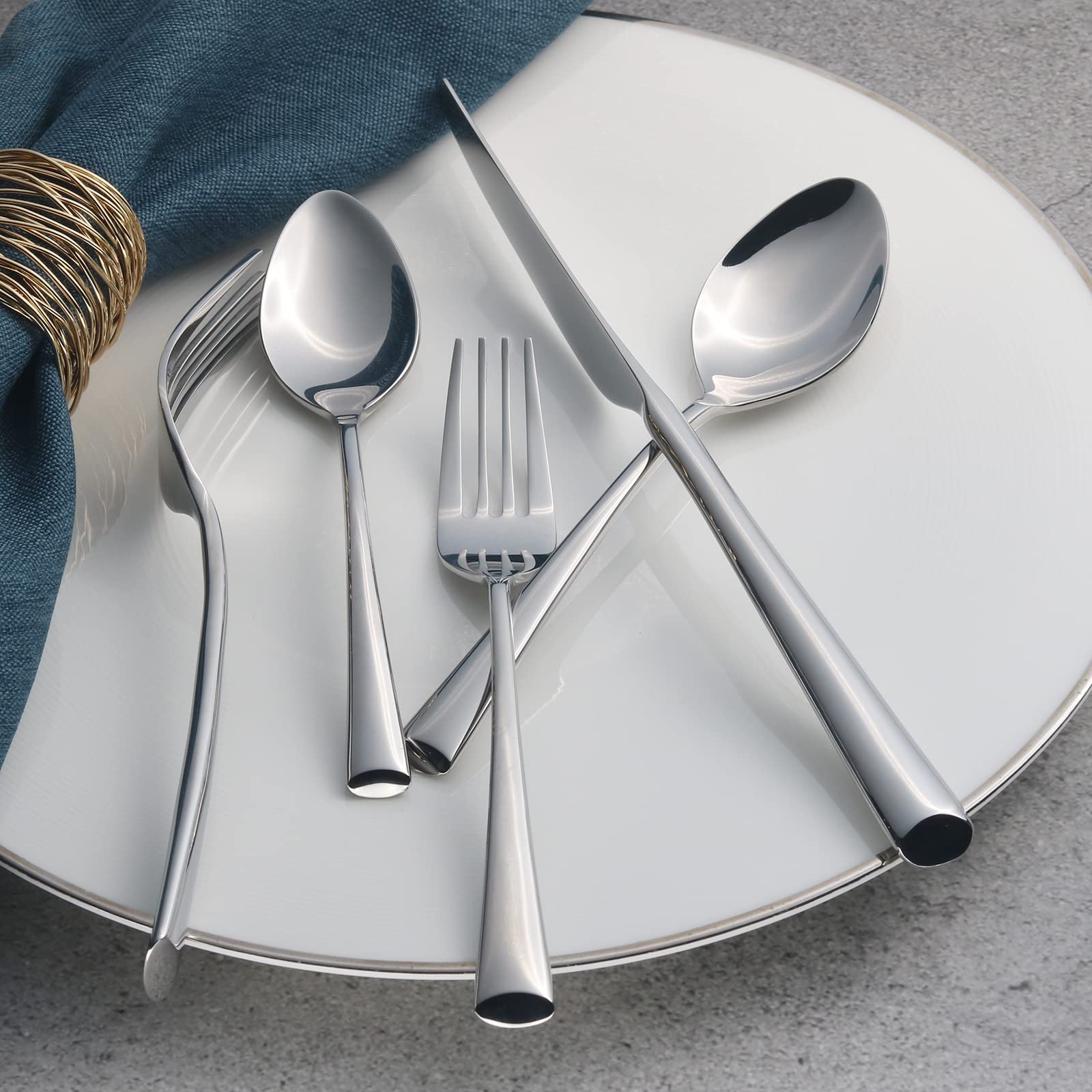 Alata Bailey 20-Piece Forged Silverware Set Stainless Steel Flatware Set,Service For 4,Mirror Polished Cutlery Set,Dishwasher Sa