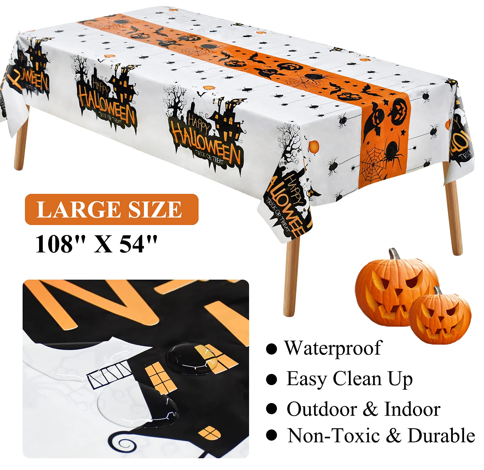 Senneny Halloween Tablecloth, 54'' X 108'' Disposable Plastic Halloween Tablecloth Rectangle, Halloween Table Decorations For Ha