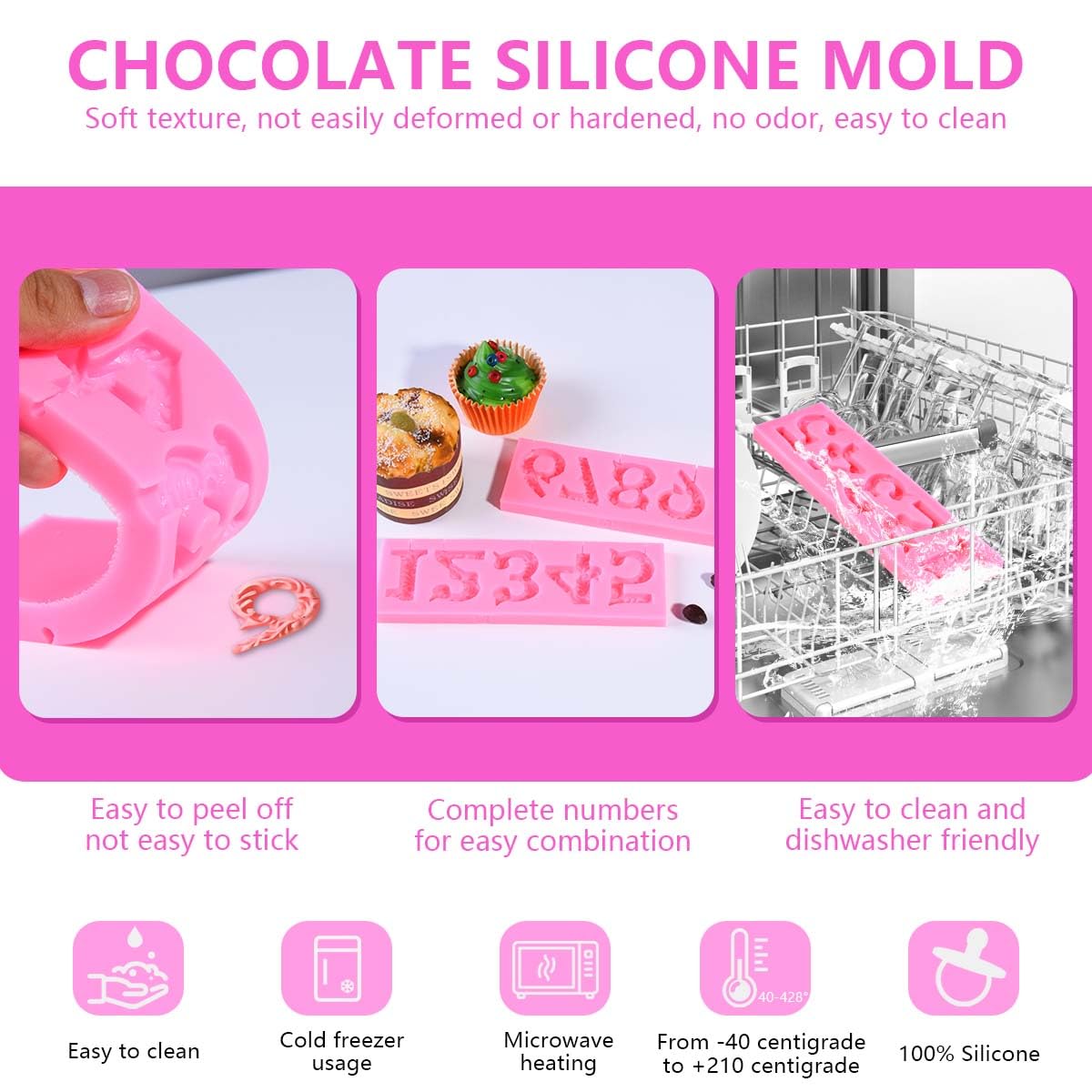 Obtanim Silicone Number 0-9 3D Embossed Fondant Chocolate Mold With Stick Hole For Birthday Cake Decorating Diy Baking