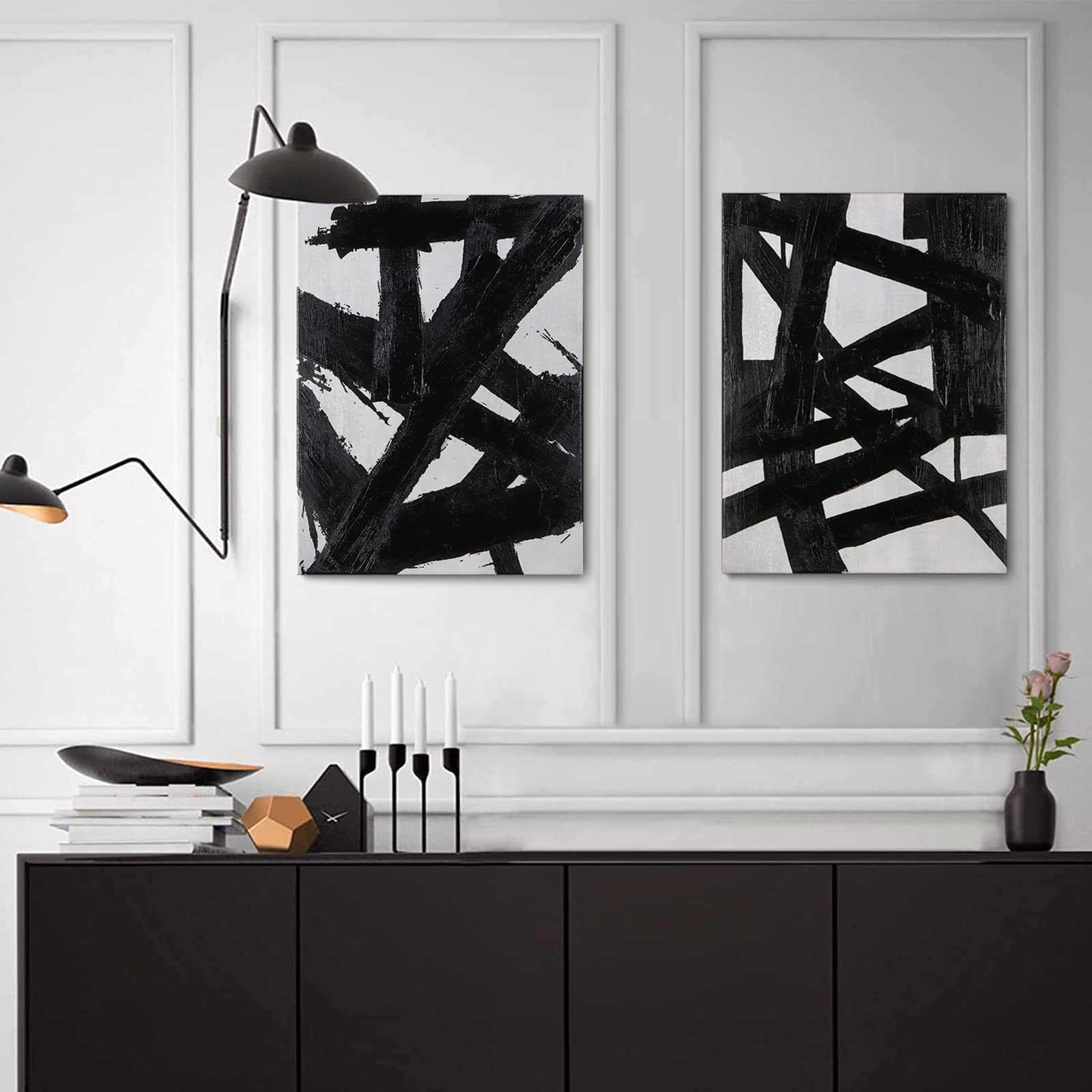 Zessonic Black And White Abstract Wall Art - Black Painting Stroke Graffiti Artwork For Living Room, Bedroom, Office Decor,12''