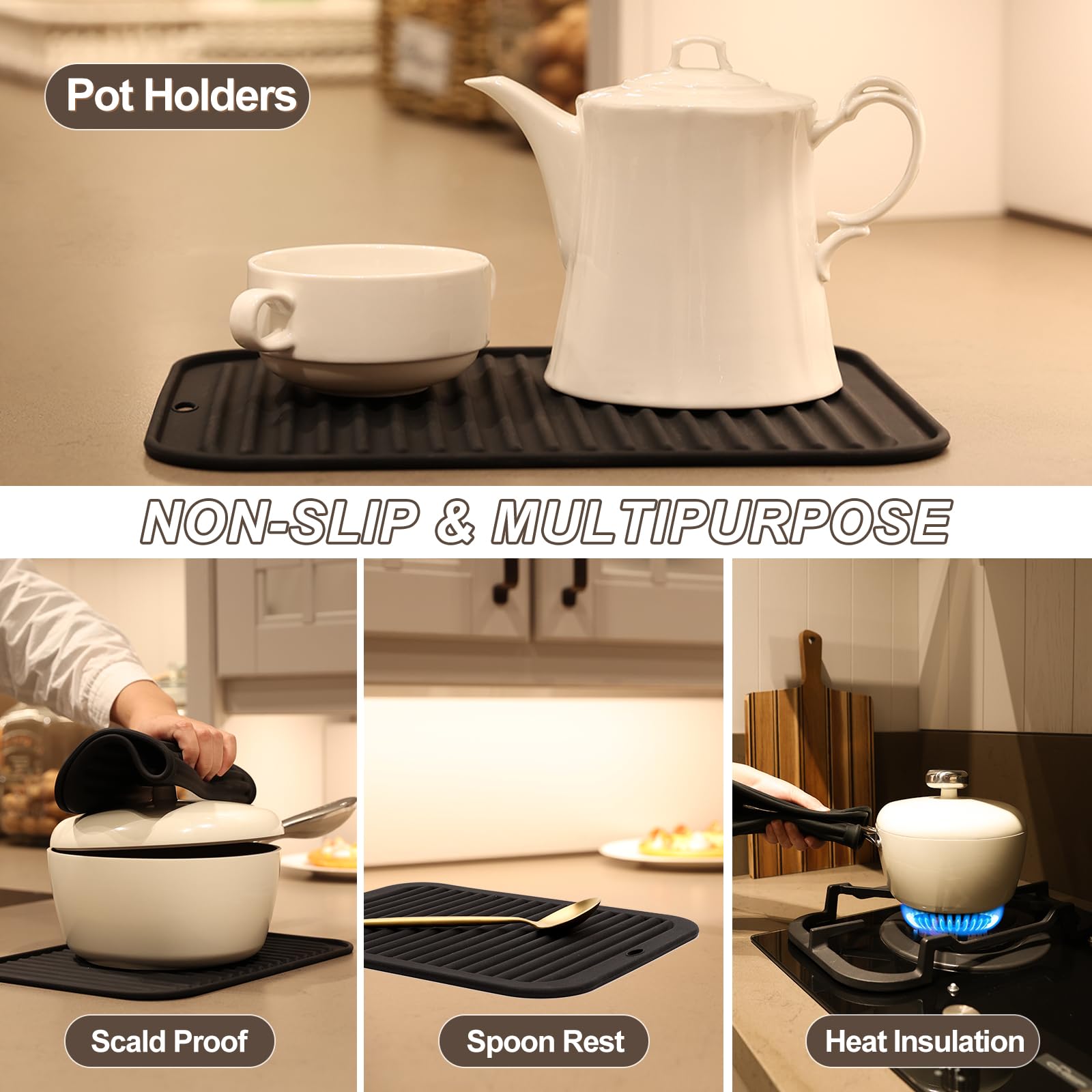 Joyhalo 4 Pack Trivets For Hot Dishes - Hot Pads For Kitchen 9'' X 12'', Silicone Trivets For Hot Pots And Pans, Hot Plates To P