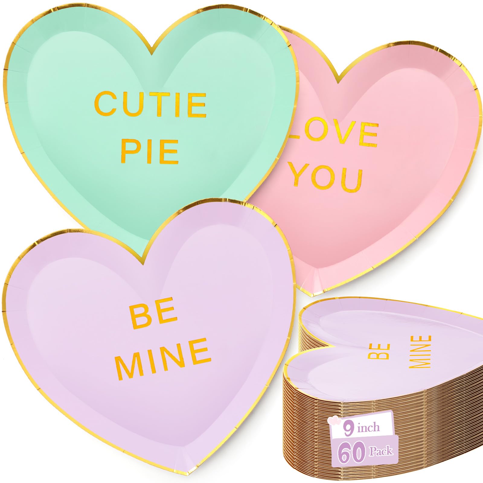 Suclain 36 Pcs Valentine'S Day Paper Plates 9'' Heart Shaped Paper Plates Disposable Heart Tableware Valentine'S Day Party Dinne