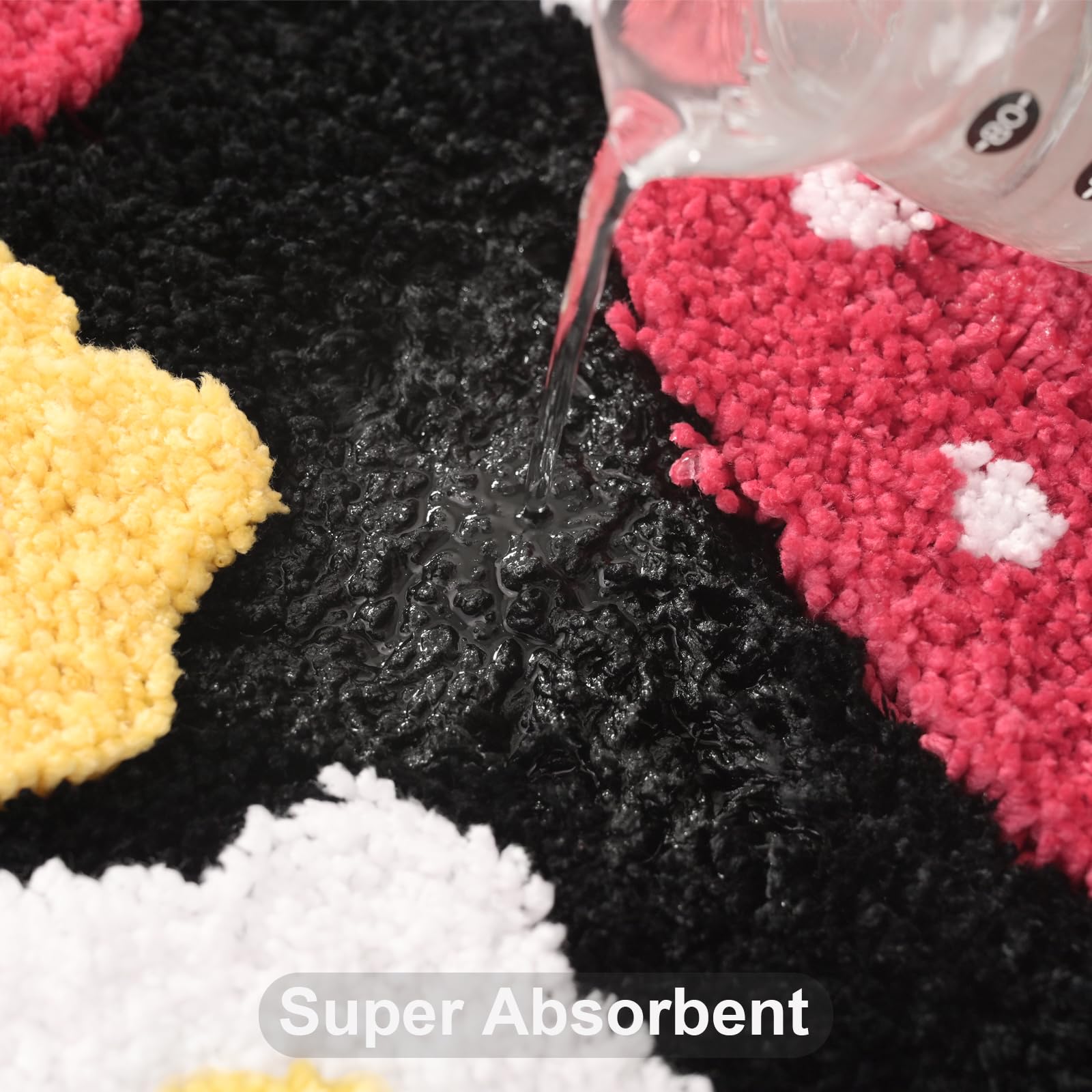 Anybar Black Bathroom Rugs Cute Strawberry Flower Bath Mat Bathroom Accessories, Funny Colorful Non Slip Floor Bath Rug Machine