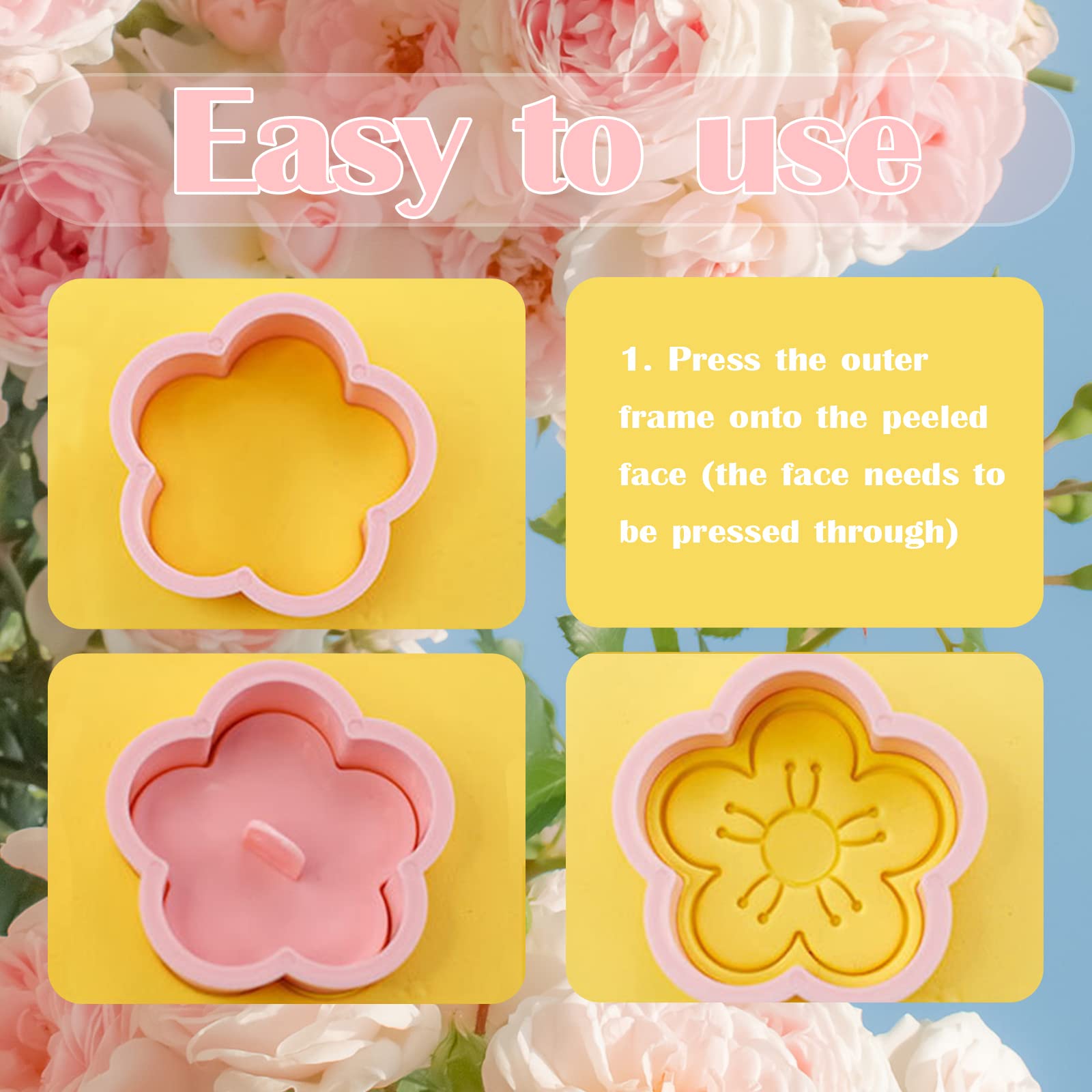 16 Pcs Flower Cookie Cutters Embossing Mini Flower Cookie Stamps Spring Flower Shapes 3D Plastic Cookie Cutters For Kids Fondant