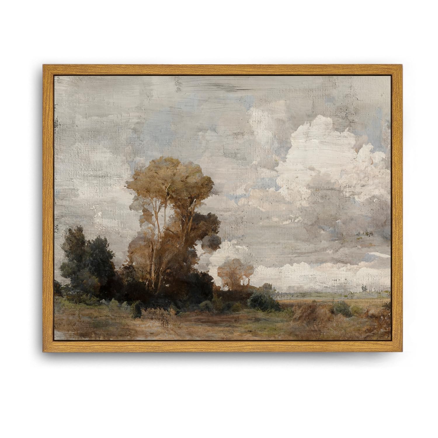 Roslynity Framed Canvas Wall Art Vintage Print Oil Paintings Rustic Country Landscape Nature Neutral Warm Retro Aesthetic Artwor