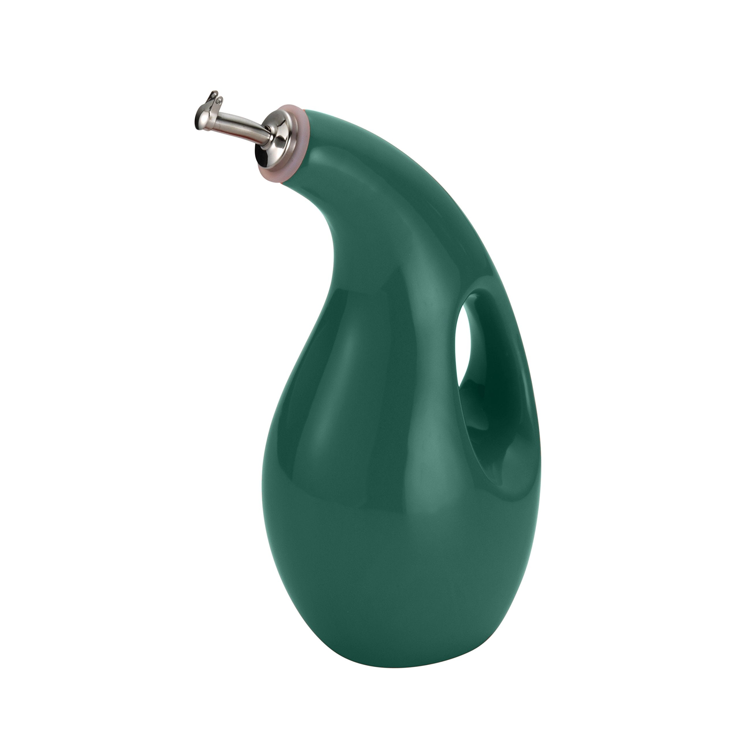 Rachael Ray Solid Glaze Ceramics Evoo Olive Oil Bottle Dispenser With Spout - 24 Ounce, Dark Green