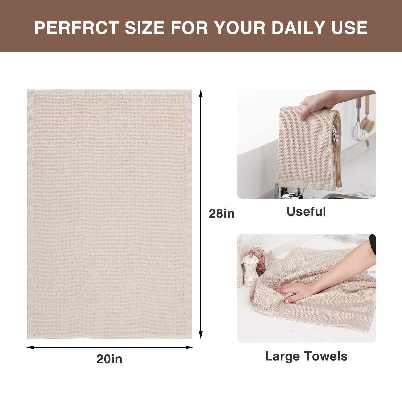 Homaxy 100% Cotton Oversized Waffle Weave Kitchen Dish Towels, Ultra Soft Absorbent Quick Drying Cleaning Towel, 20 x 28 Inches,