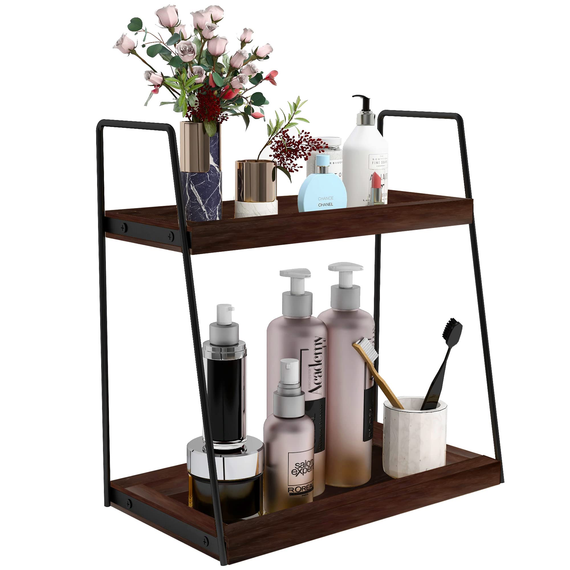 Dorhors 2 Tier Bathroom Storage And Organization,Coffee Bar Accessories,Coffee Organizer Station,Wood Countertop Organizer For B