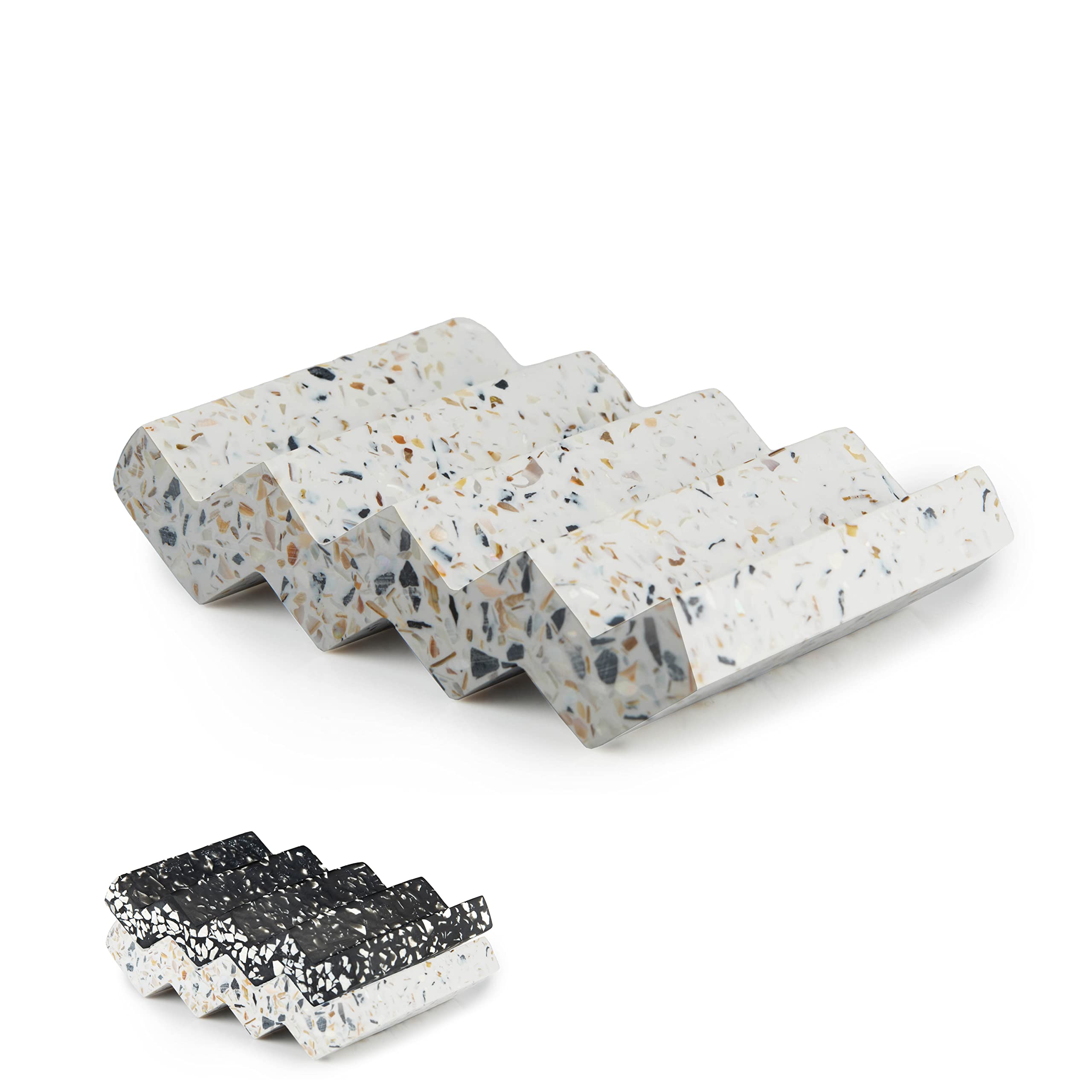 Tapeera Zig Zag Jesmonite Terrazzo Stone Soap Dish For Bathroom Sink - Concrete Soap Saver For Bar Soap Holder For Shower - Spon