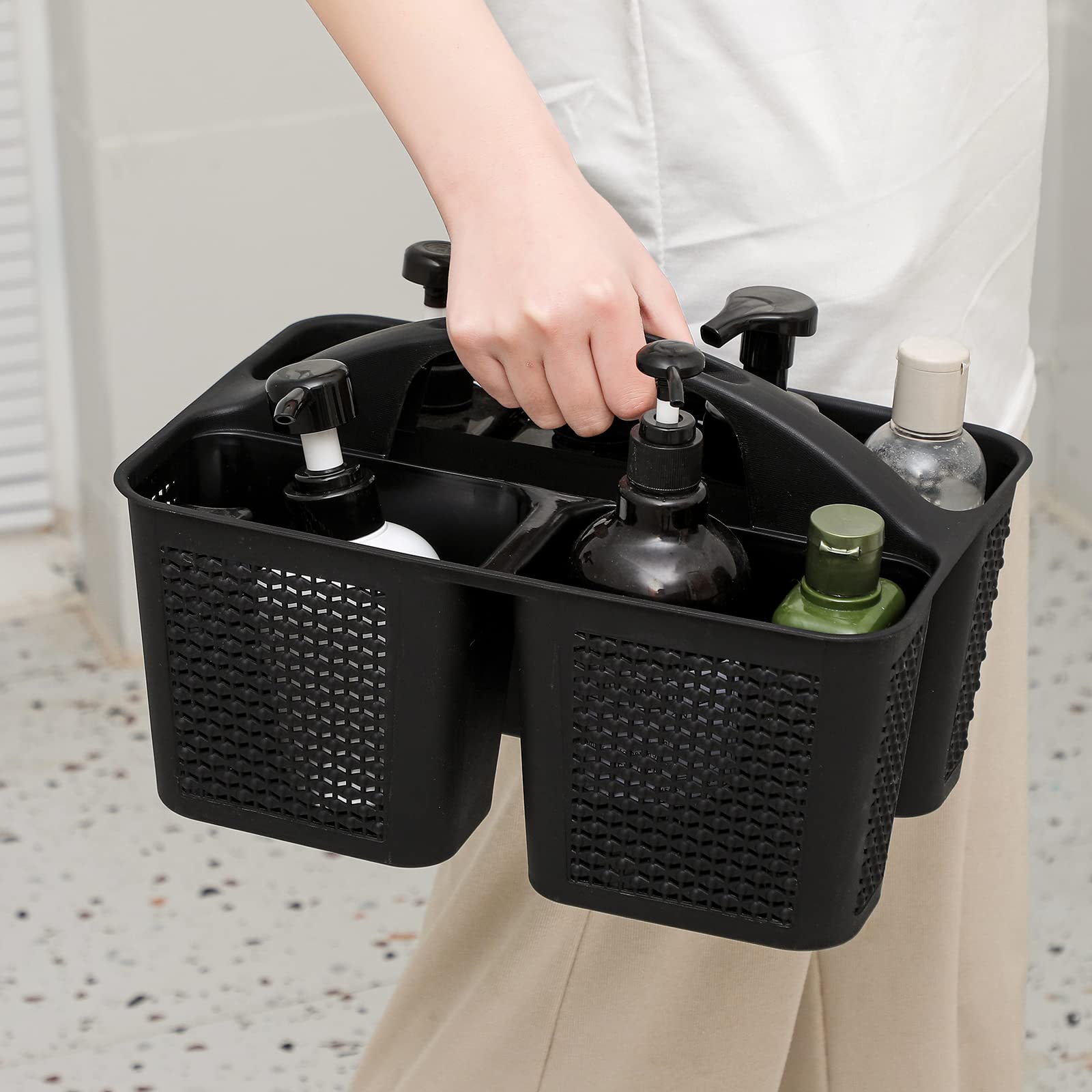 UUJOLY Plastic Portable Shower Caddy Basket Bucket  Cleaning Shower Basket with Handle Compartments Storage Basket Organizer for Bathroom Kitchen College Dorm Sink  Black