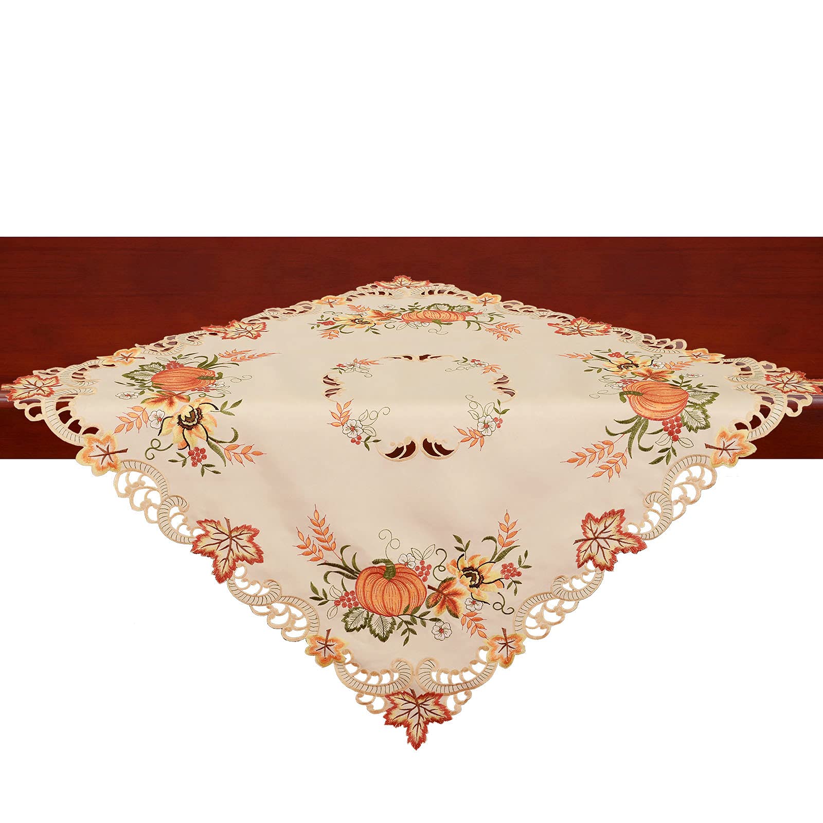 Simhomsen Thanksgiving Holiday Fall Autumn Harvest Pumpkins Small Square Tablecloth, Toppers, for End Table, Tea Table, Coffee a