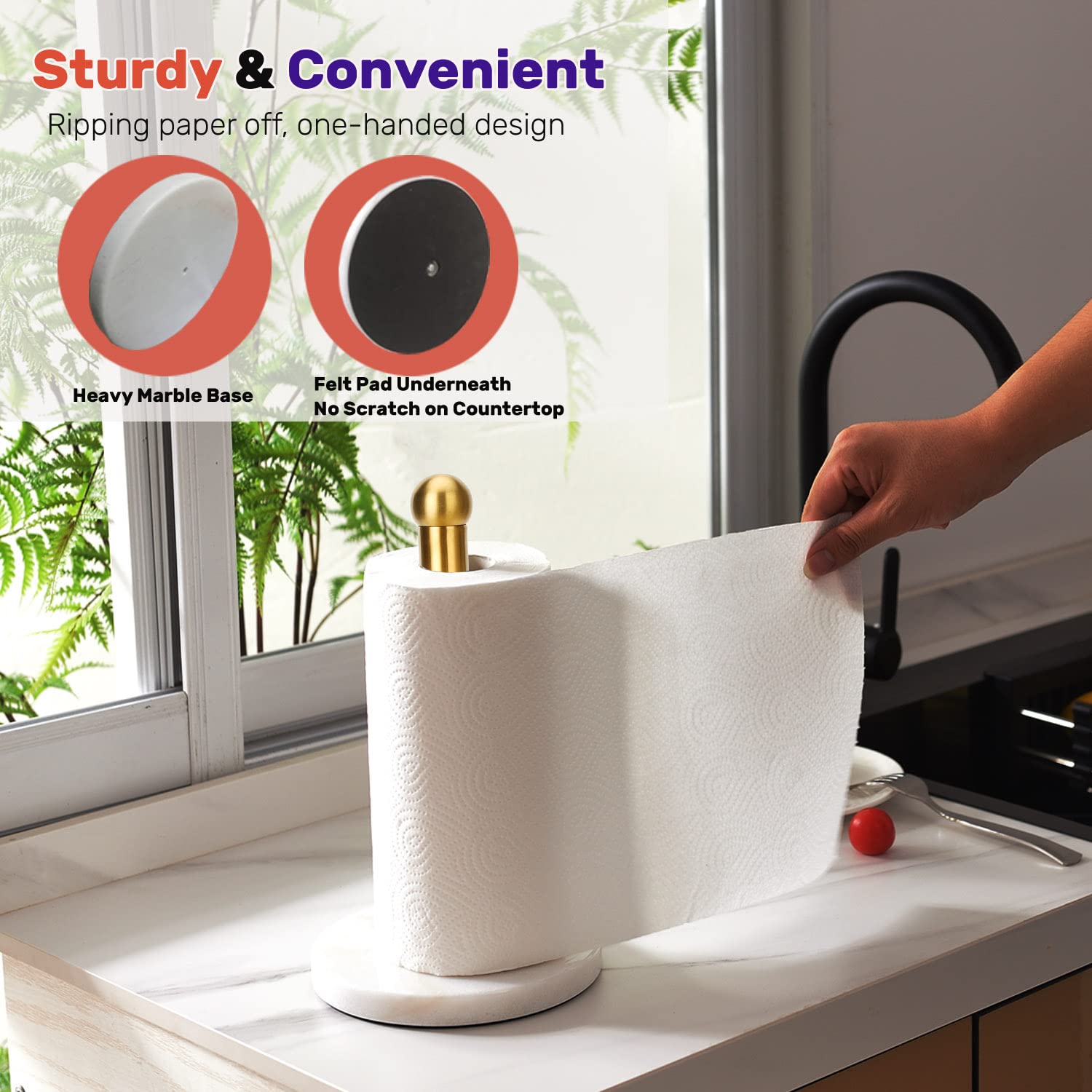 Heavy Weighted Paper Towel Holder, Easy One-Handed Design For Kitchen Stand Paper Towel Dispenser, Sturdy Base For Standard Pape