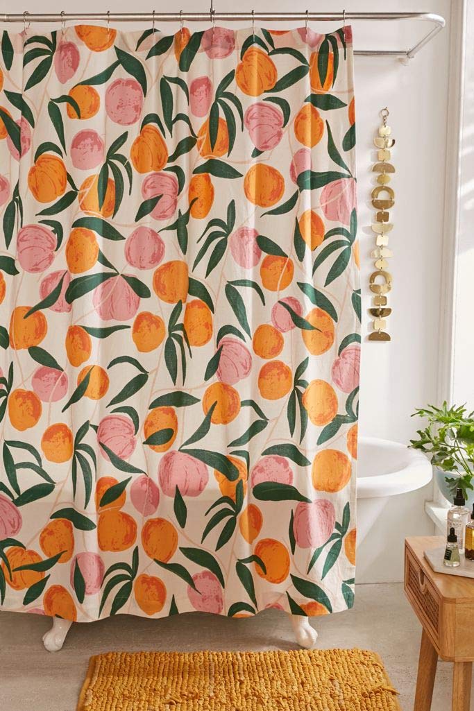 Decorative Peach Shower Curtain Waterproof Polyester Fabric, Home Bathroom Decor Hanging Curtain With Hooks 72 By 72 Inch, Hotel