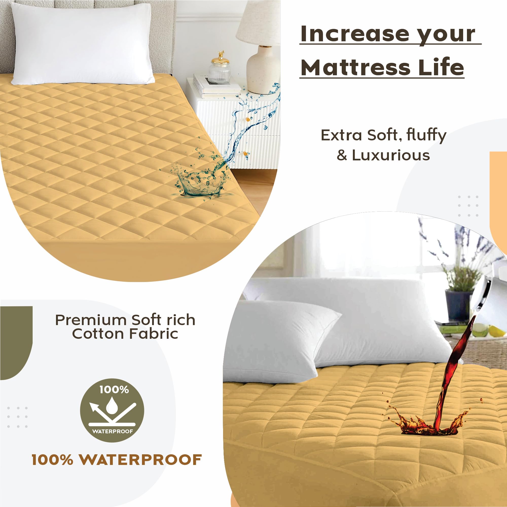 Ayka Waterproof Cotton Quilted Mattress Protector King Size Breathable Hypoallergenic Noiseless Ultra Soft Fitted Bed Protector