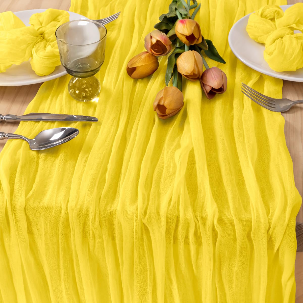 MLMC Yellow Table Runner 10ft Rustic Spring Cheesecloth Table Runner Gauze Cheese Cloth Centerpiece Decororations 35x120 Inches 