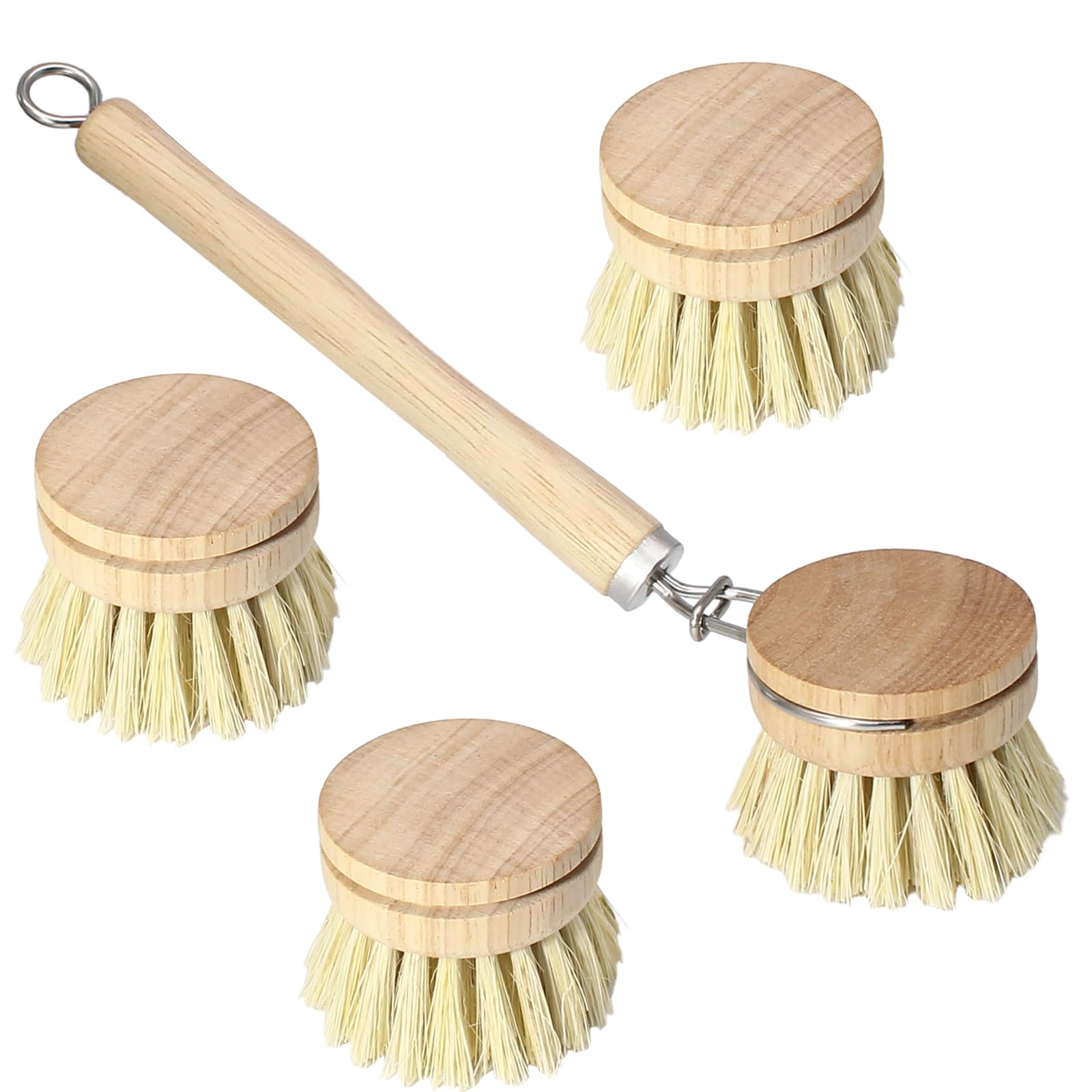 HARSKIYER 5 Pc Wood Dish Brush, 4 Sisal Heads with 1 Handle