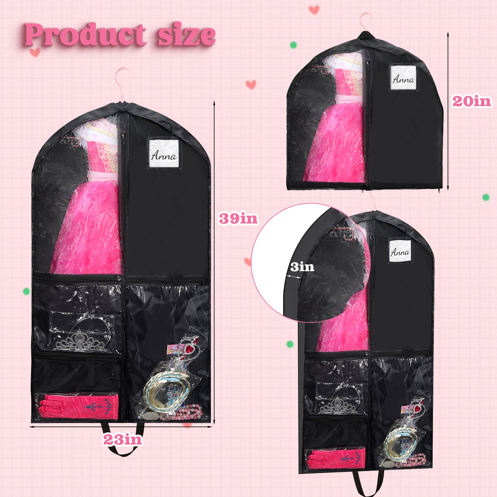 2 Pack Kids Garment Bags For Dance Costumes,Breathable Dance Costume Garment Bag For Competition,Waterproof Hanging Garment Bag