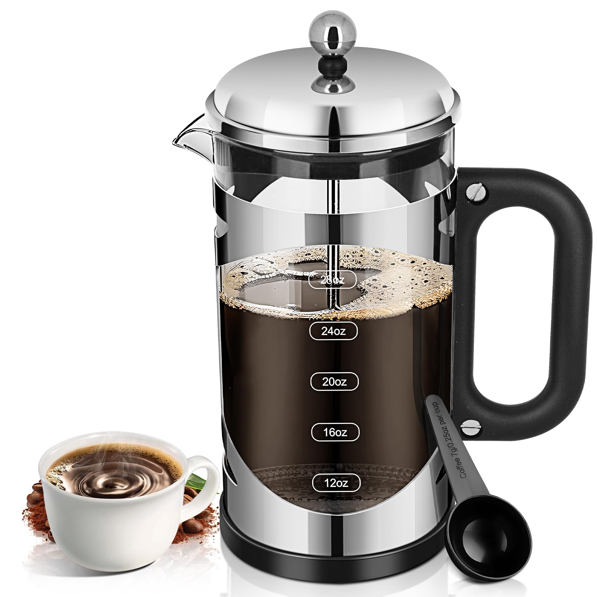 Ymmind 34 Ounce French Press Coffee Maker Chromium Stainless Steel Coffee Press, With 4-Level Filter System, Heat Resistant Thic