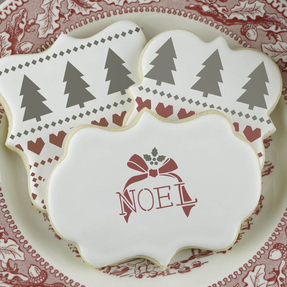 Christmas Cookie Stencil Set | 5 Food Grade Stencils | Merry Christmas - Noel - Peace & Joy | Value Pack