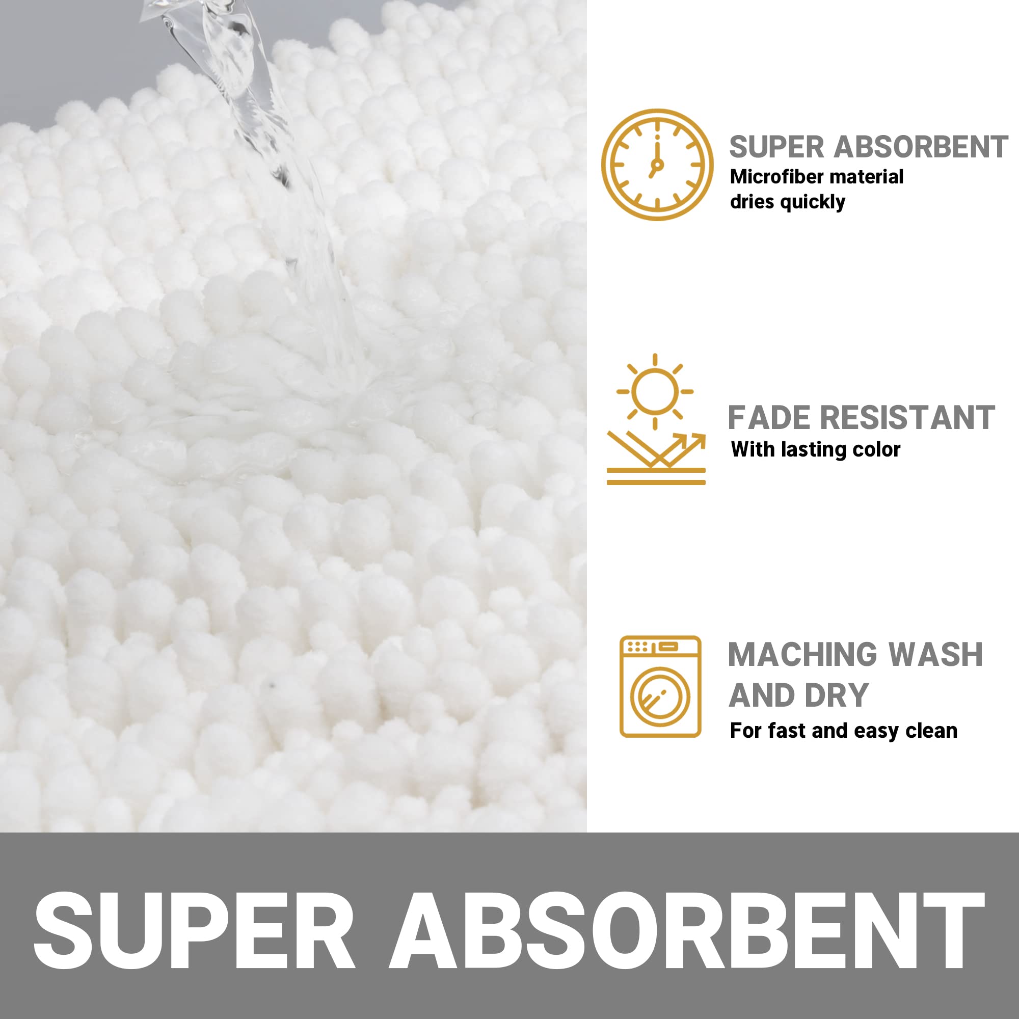 Yimobra Bathroom Rugs Sets 2 Piece, Luxury Fluffy Chenille Bathroom Rugs Toilet Mat, Soft Comfortable Non Slip Bath Rug, Machine