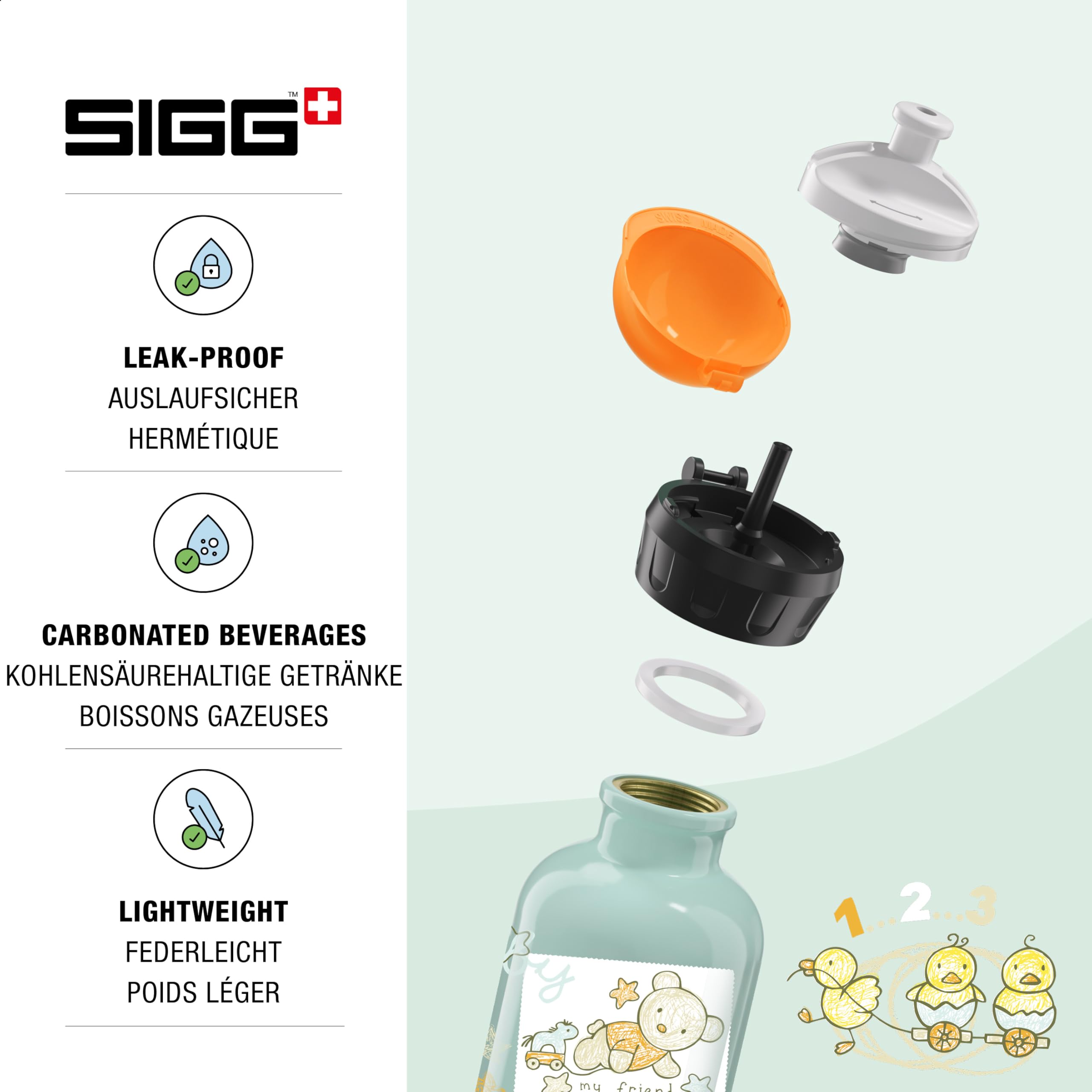 SIGG - Kids Water Bottle - Bear Friend - Leakproof - Lightweight - BPA Free - Aluminum - 10 Oz