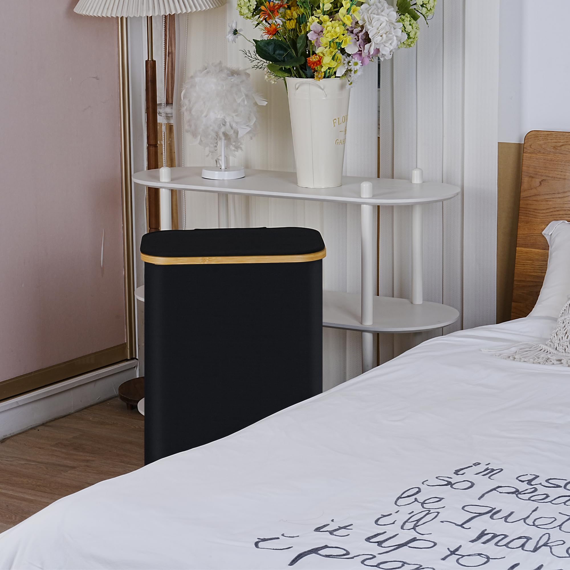 100L Laundry Hamper With Lid, Lagre Basket With Bamboo Handles,Foldable Clothes Hamper Tall Dirty Laundry Basket For Clothes Toy