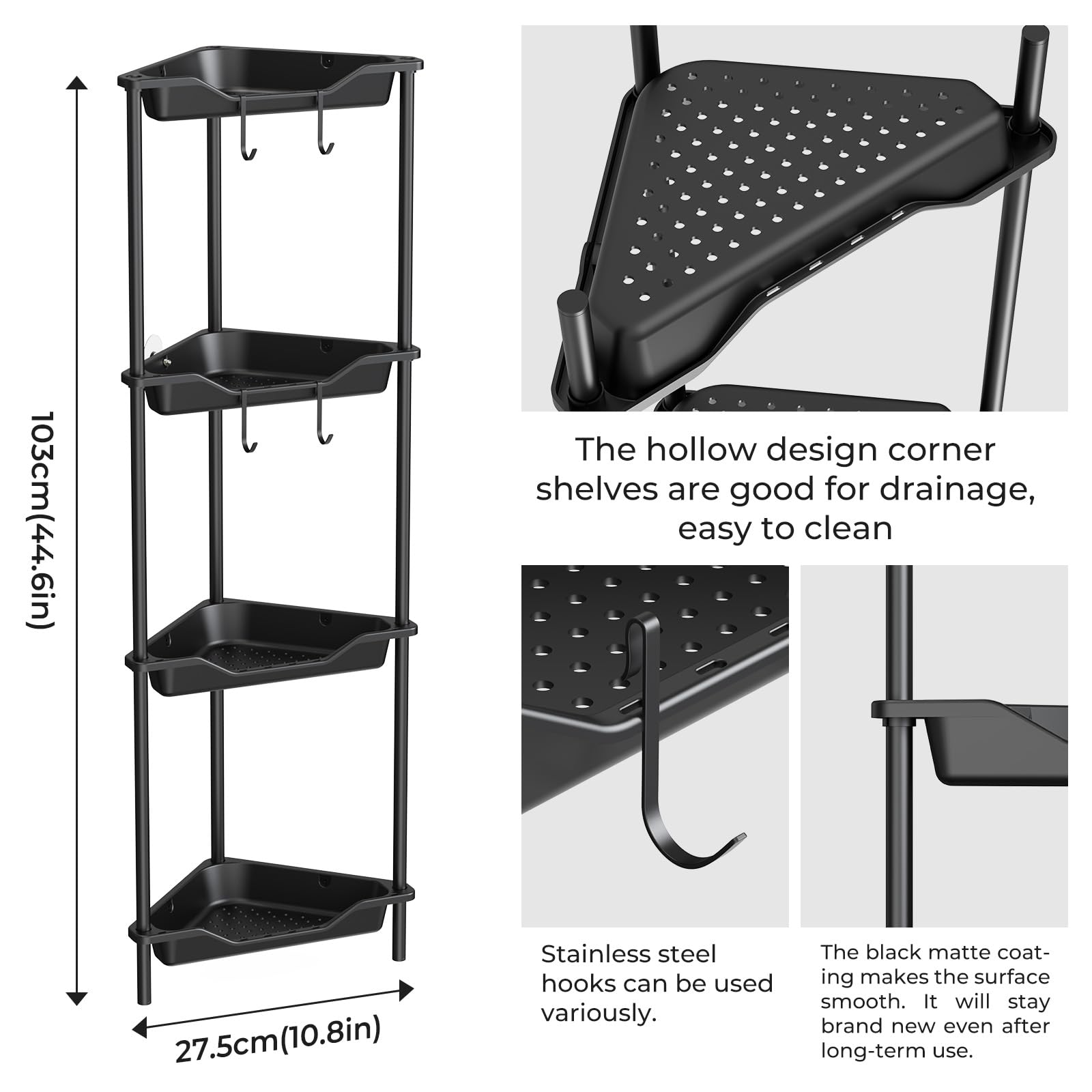 Odesign 4 Tier Corner Shelf Stand For Living Room Bedroom Bathroom,Plastic Metal Splicing Ground Cabinet Storage Rack,Standing S