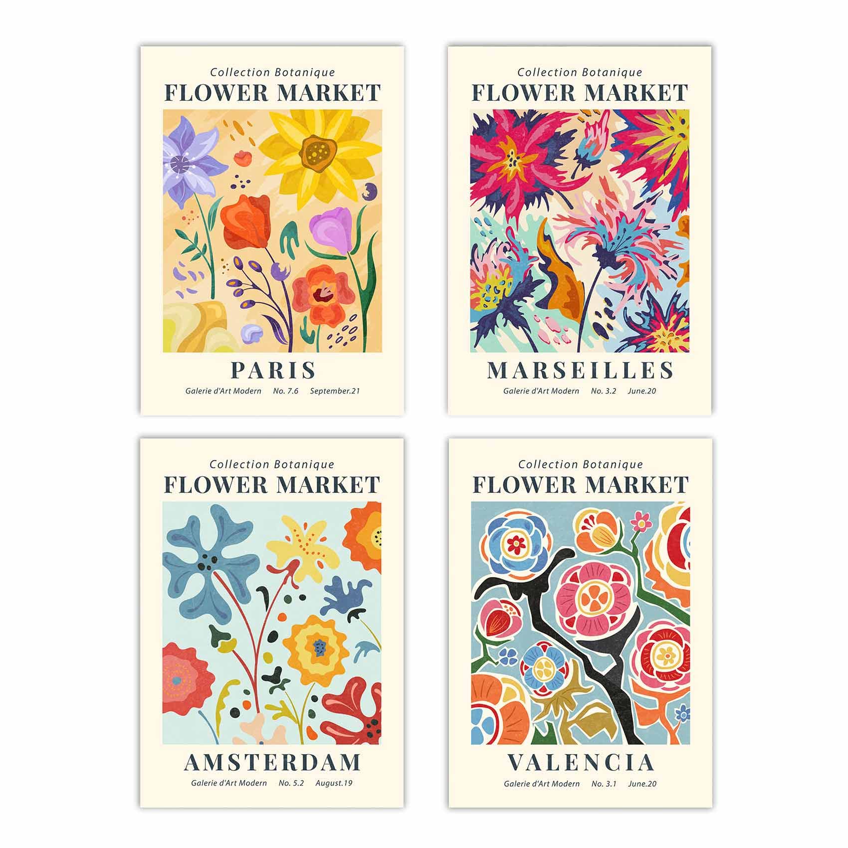 Canssape Set Of 4 Flower Market Wall Art Prints Colorful Wall Art Prints 8X10 Wall Pictures For Room Decor Aesthetic Flower Mark
