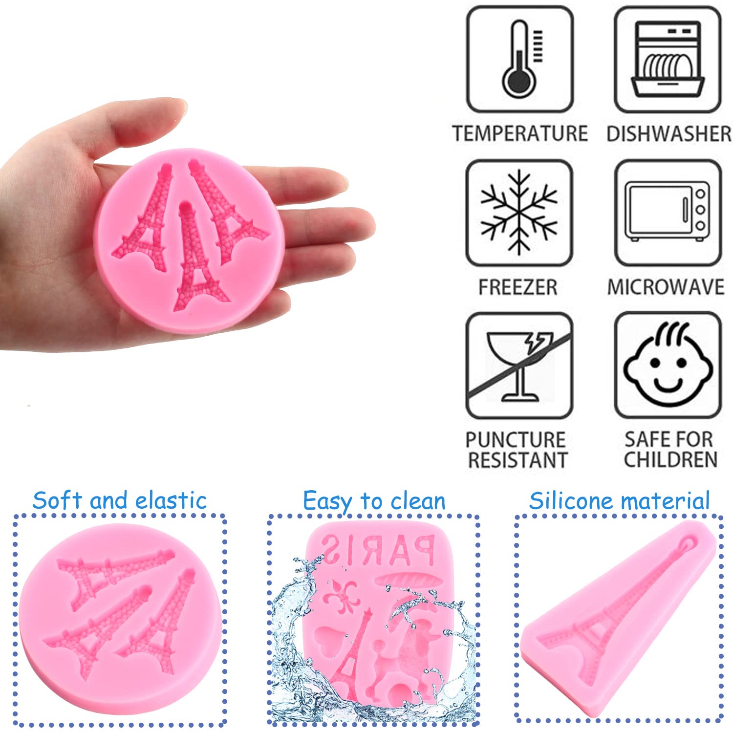 Mujiang Eiffel Tower Silicone Molds I Love Paris Poodle Dog Fondant Mold For Diy Cake Cupcake Decorating Candy Chocolate Set Of