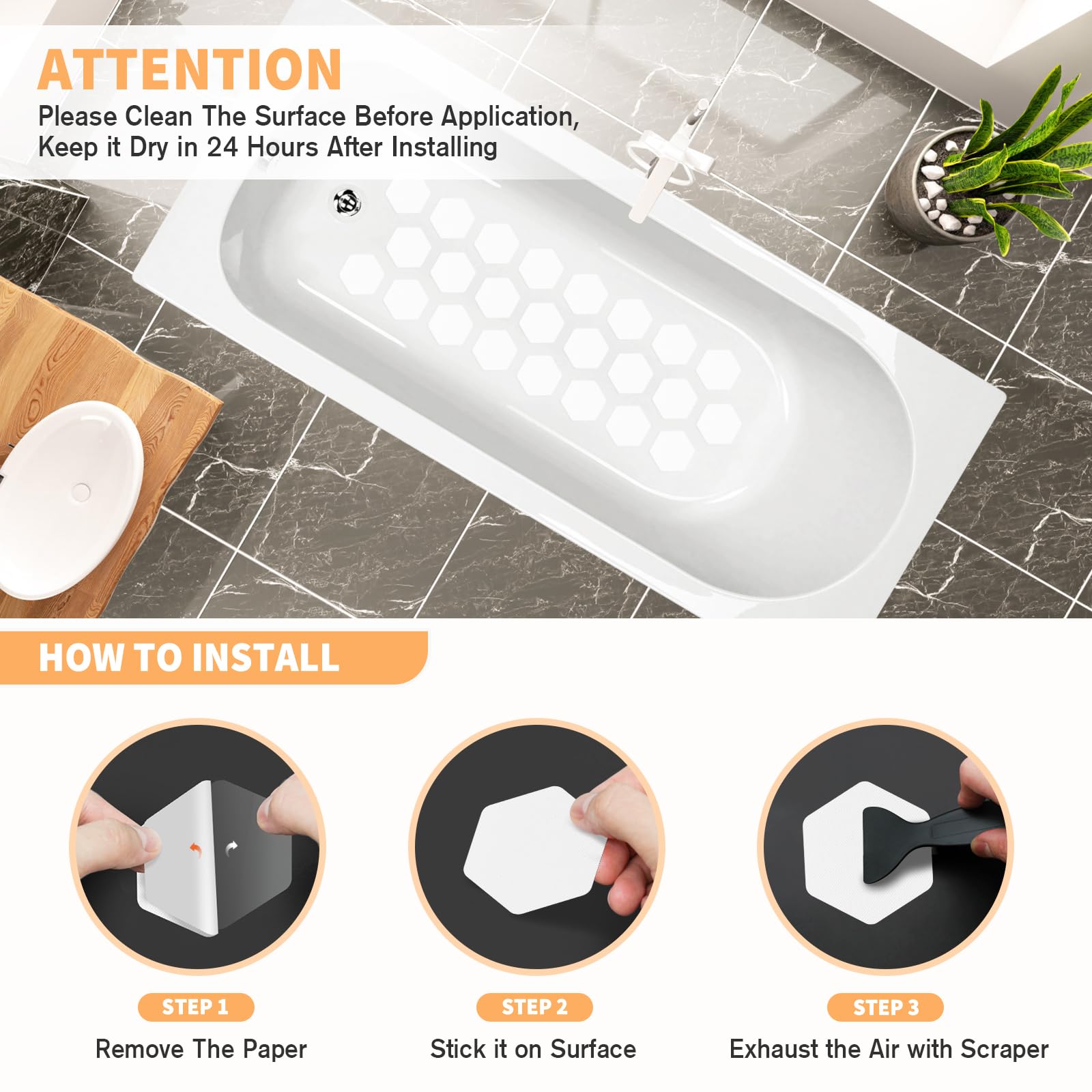 Non Slip Bathtub Stickers, Shower Stickers For Safety Bathroom Tubs, Bathtub Non Slip Stickers And Adhesive Decals Scraper For B