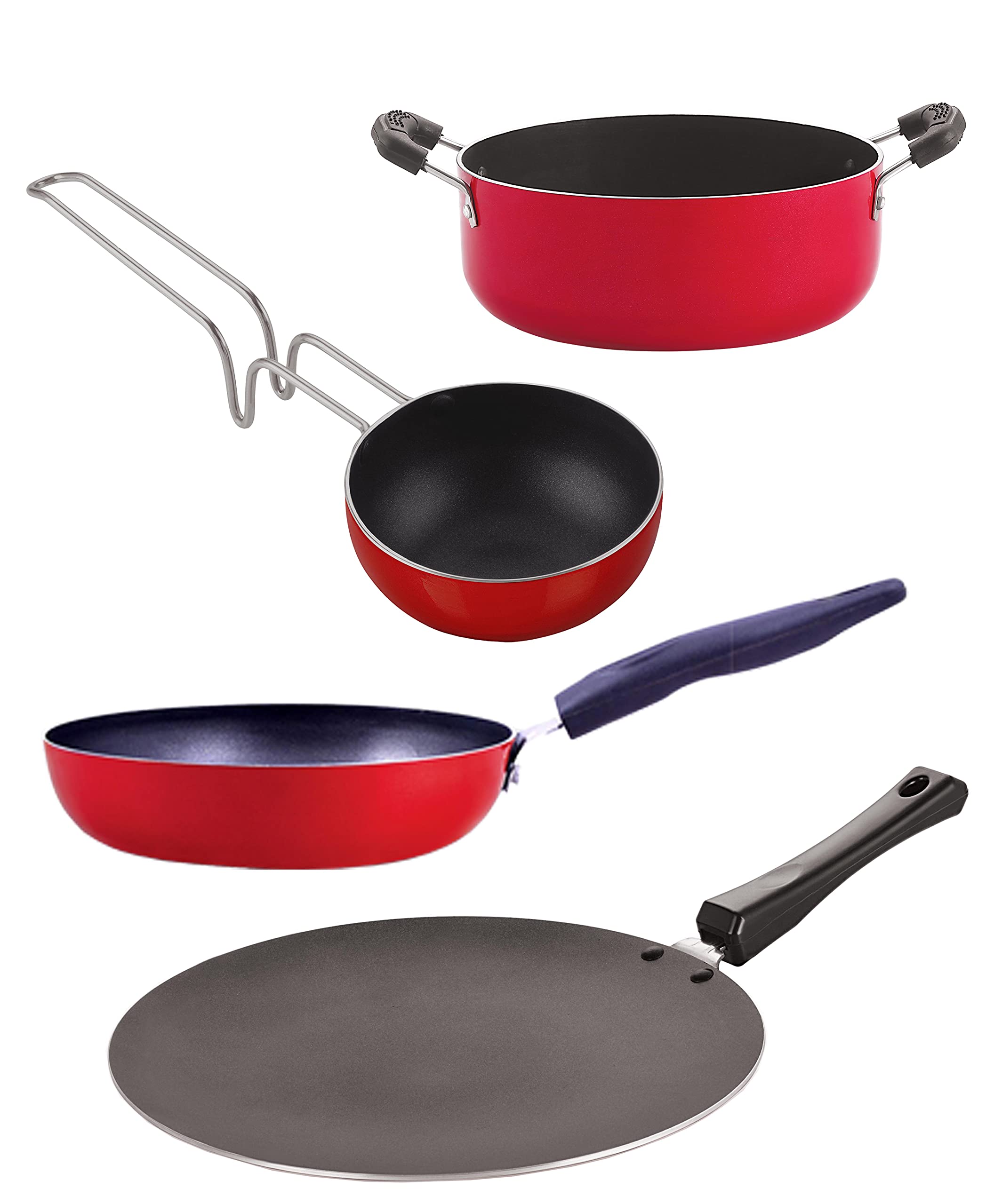 Nirlon NonStick Cookware Kitchen Cooking Essential Combo Set Of 4Pieces (Ct12_Vg_Cvg_Cs24)