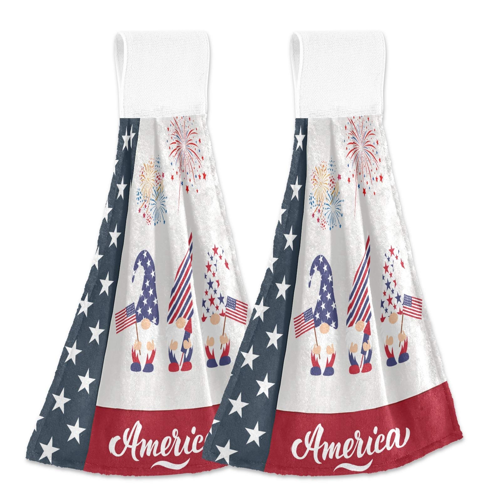 Boccsty American Flag Gnomes Hanging Kitchen Towels 2 Pieces Independence