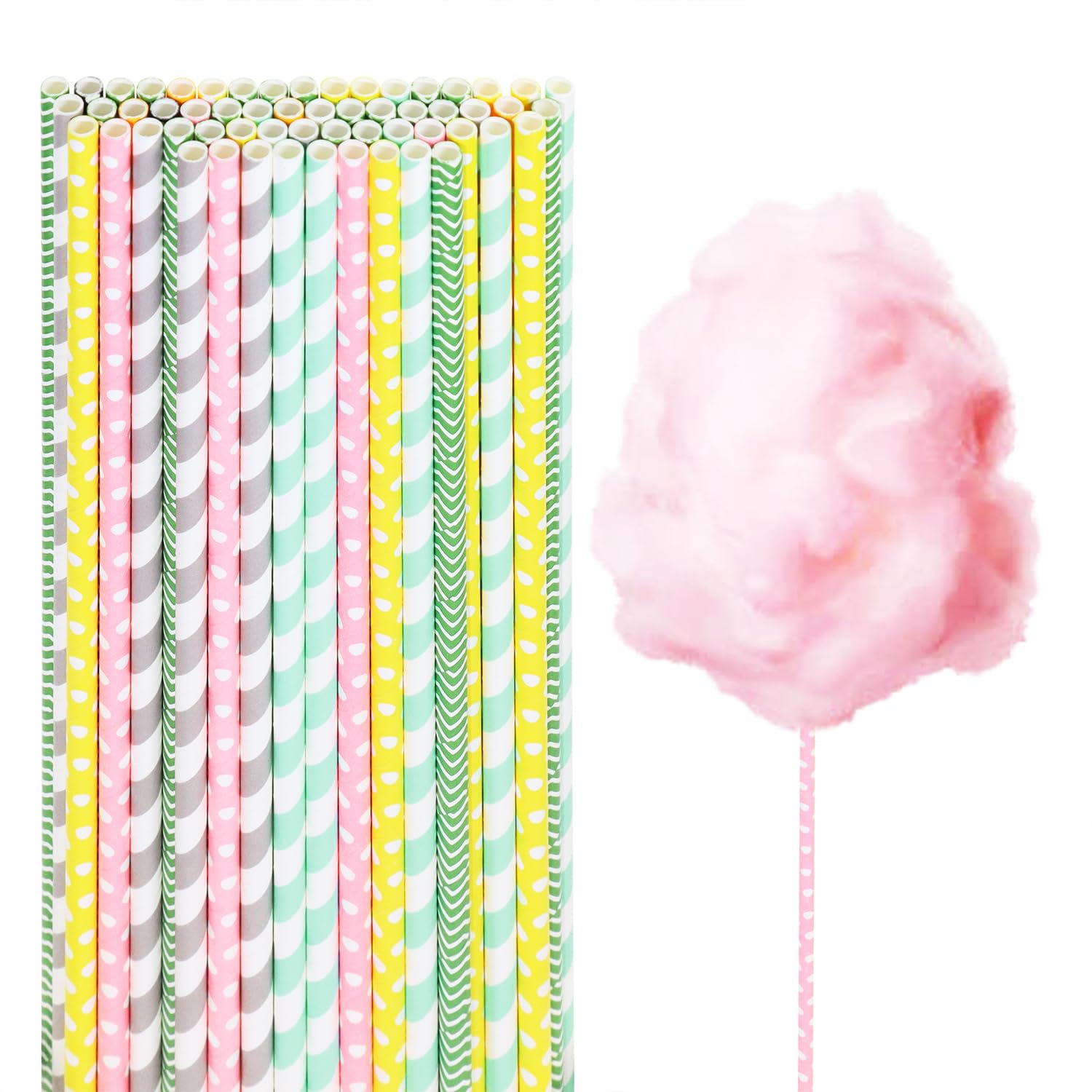 Cotton Candy Cones Penta Angel 50Pcs 13.8    Random Color Cotton Candy Holder Stick Paper Straw Cones For Birthday Wedding Party
