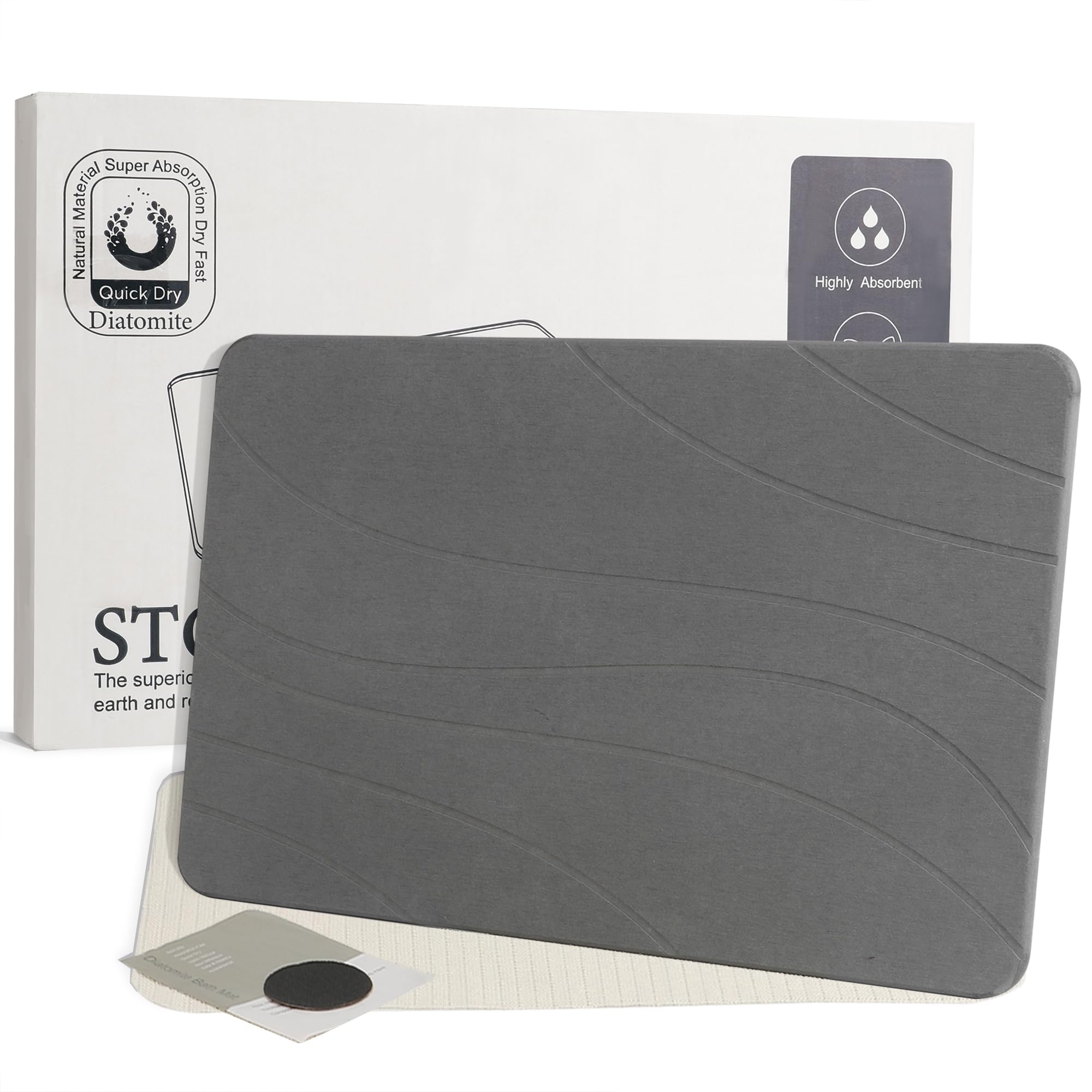 Robinuspc Stone Bath Mat, Quick Drying Bath Mat for Bathroom, Diatomaceous Earth Mat, Quick Dry Shower Mat, Fast Absorbent, Eleg