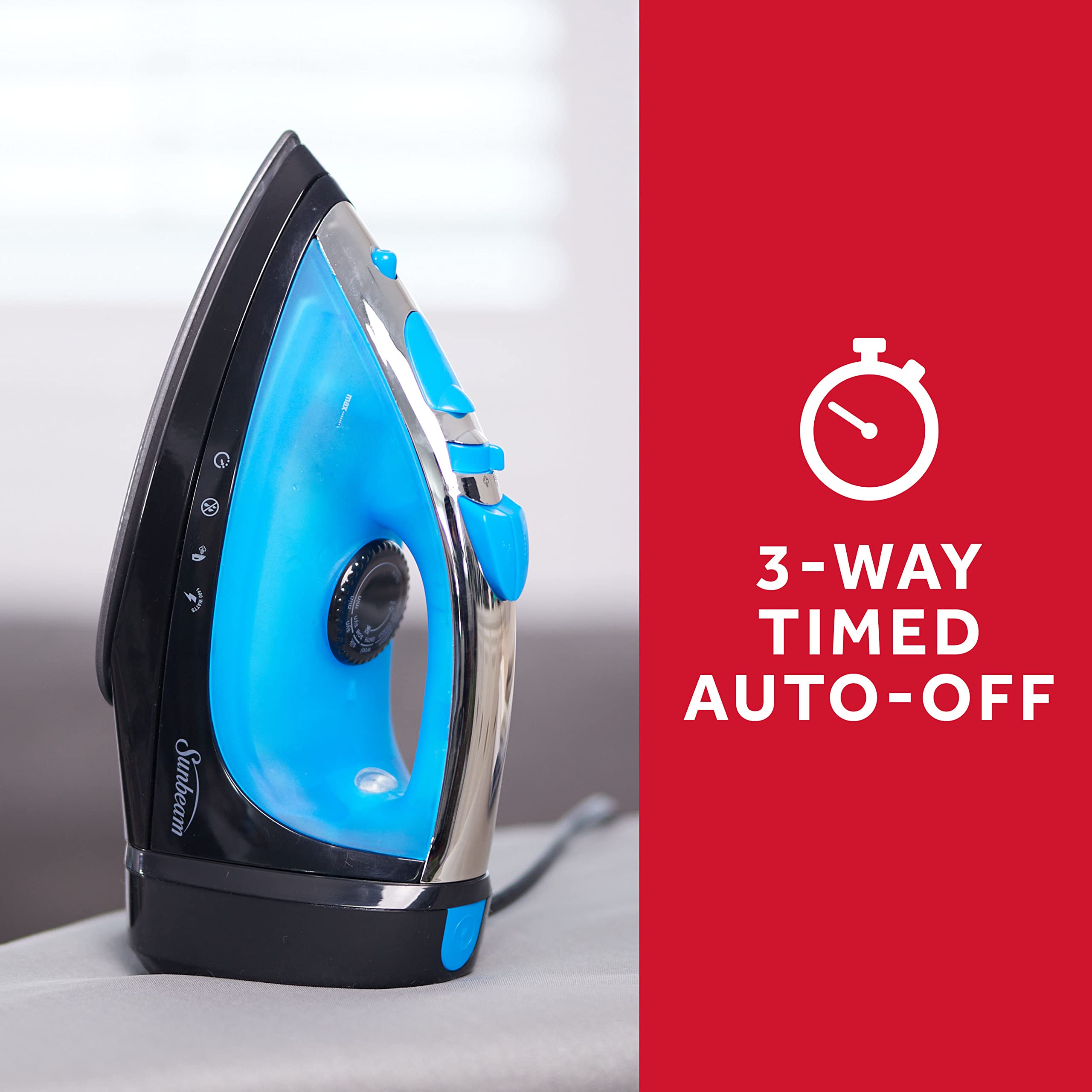 Sunbeam Steammaster Steam Iron, 1400 Watt, Large Anti-Drip Stainless Steel Nonstick Soleplate With 8' Retractable Cord, Horizont