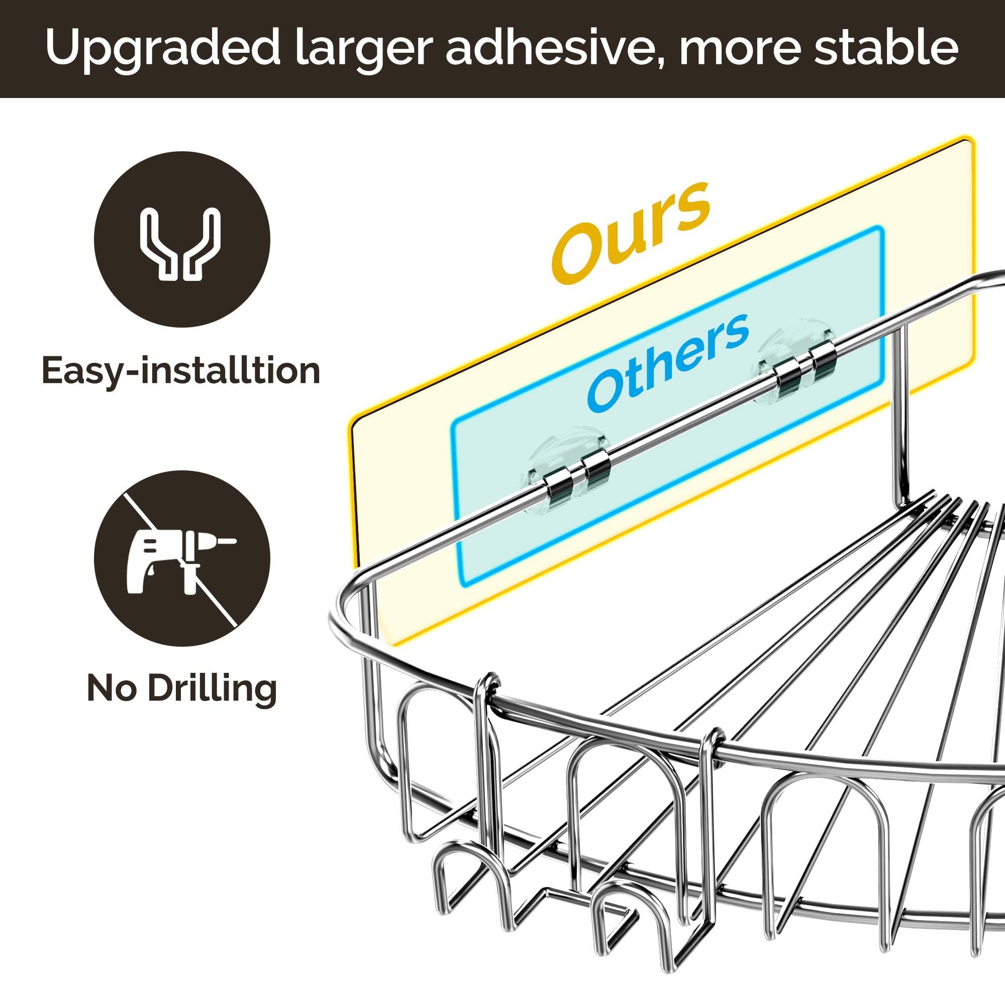 Orimade Corner Shower Caddy Stainless Steel With Hooks Wall Mounted Bathroom Shelf Storage Organizer Adhesive No Drilling 2 Pack