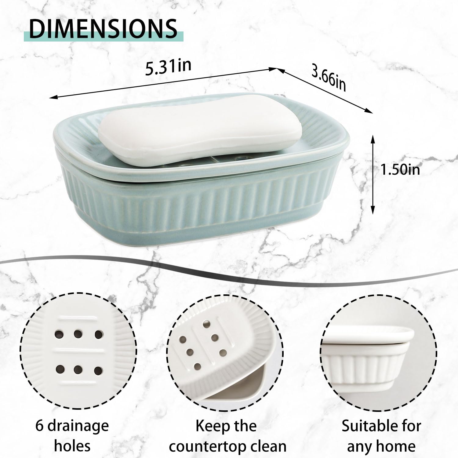 Vanenjoy Green Ceramic Soap Dish, Self Draining Soap Dish For Kitchen Sink, Decorative Bathroom Soap Dish, Kitchen Sponge And So
